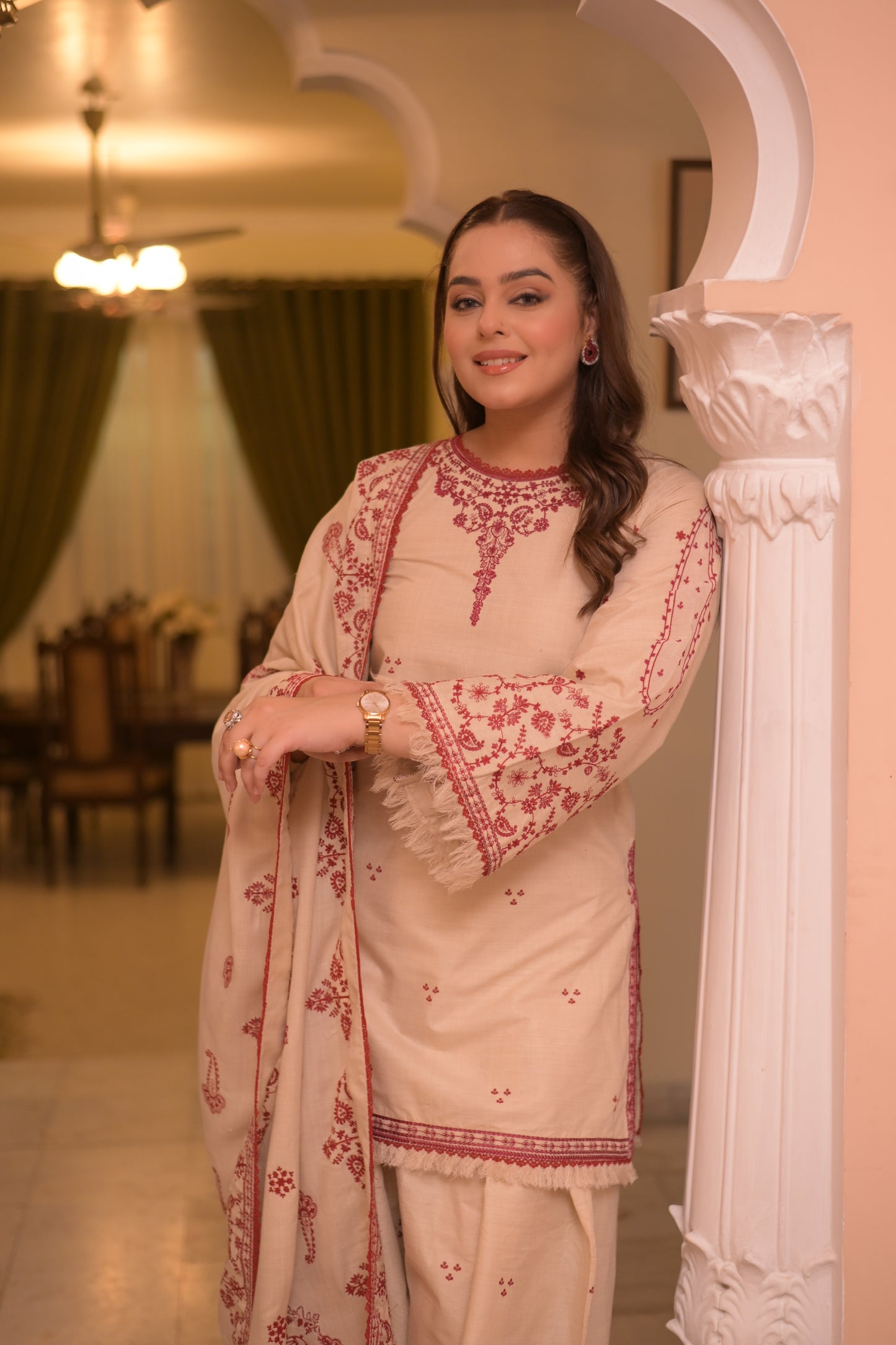 Rs 11000 Aneelas Stitched Karandi Emb Shirt Trouser 2pc [KR-26-02] [Dispatch time 2.5 Months]