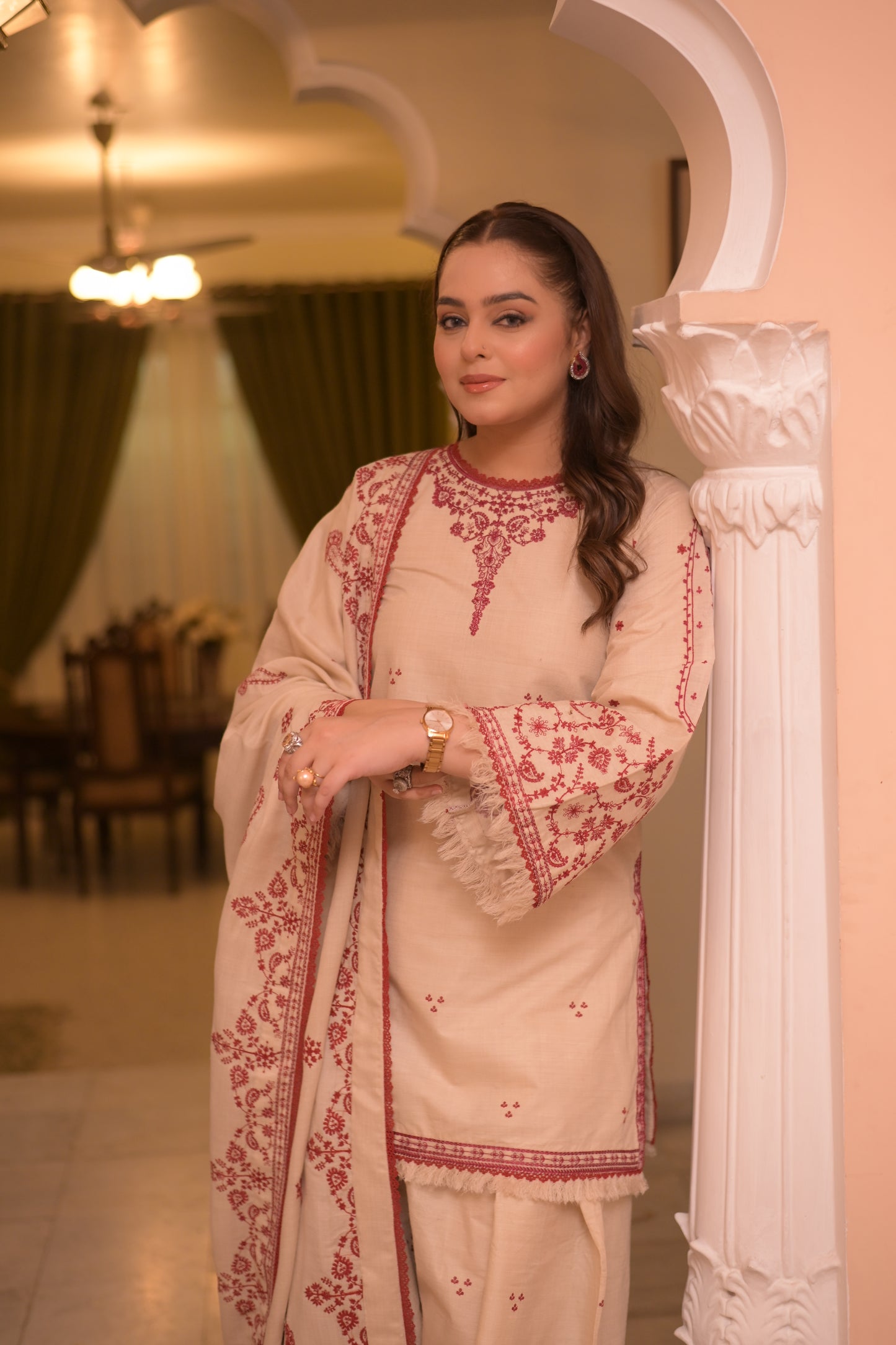 Rs 11000 Aneelas Stitched Karandi Emb Shirt Trouser 2pc [KR-26-02] [Dispatch time 2.5 Months]
