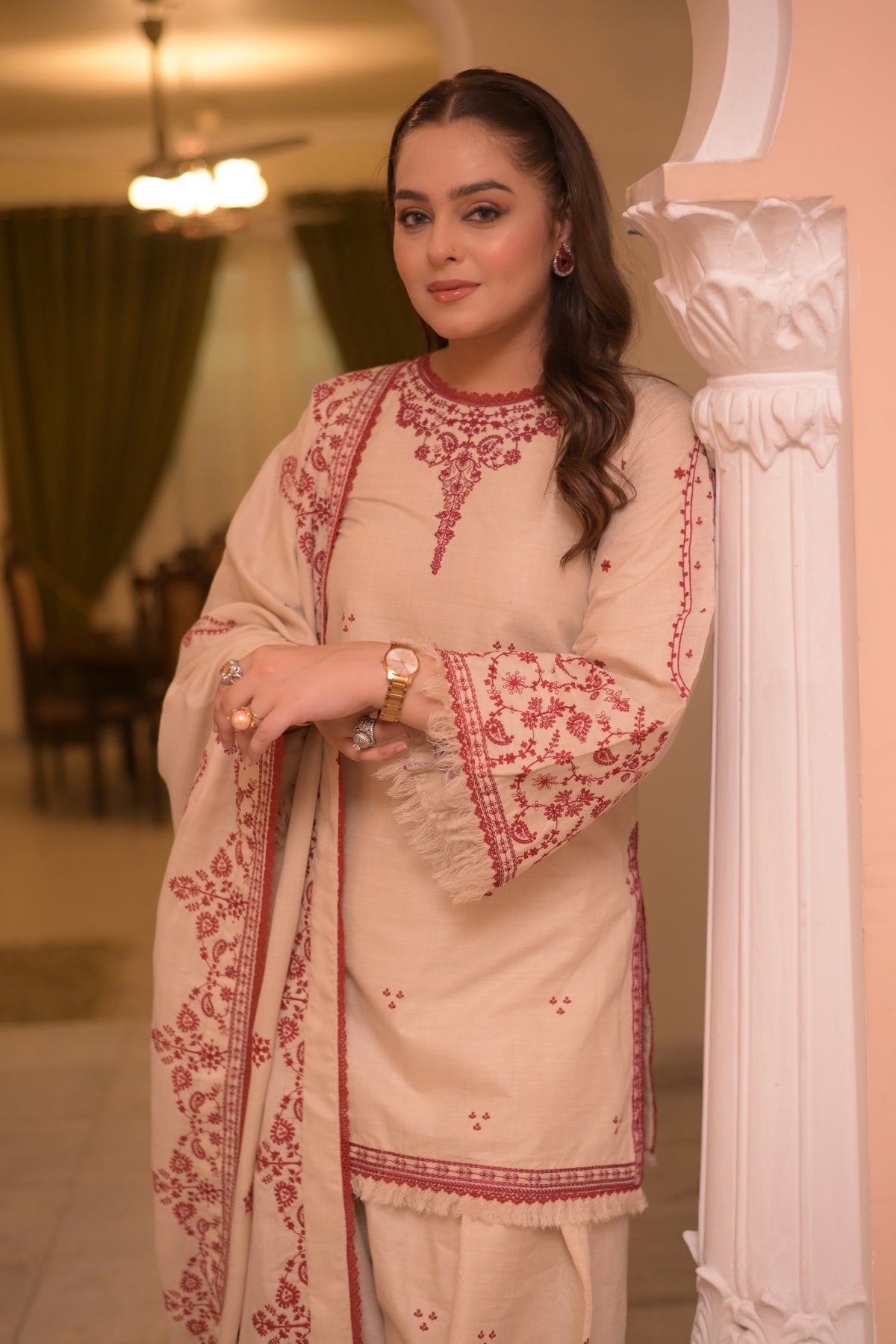 Rs 11000 Aneelas Stitched Karandi Emb Shirt Trouser 2pc [KR-26-02] [Dispatch time 2.5 Months]