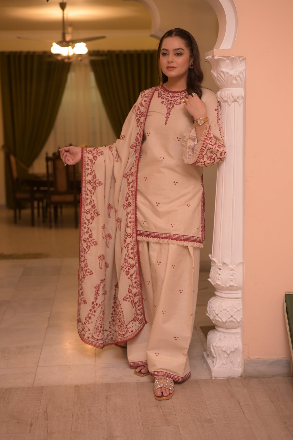 Rs 11000 Aneelas Stitched Karandi Emb Shirt Trouser 2pc [KR-26-02] [Dispatch time 2.5 Months]