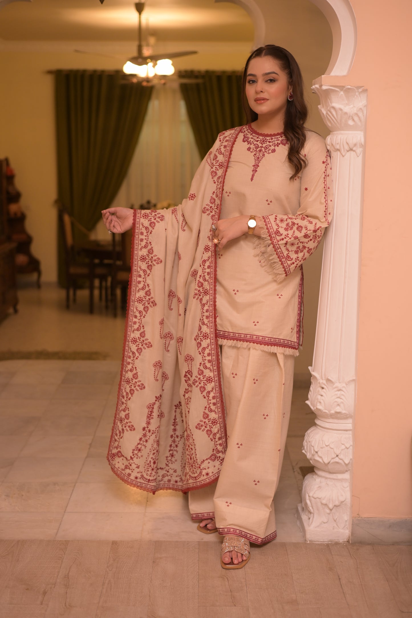 Rs 11000 Aneelas Stitched Karandi Emb Shirt Trouser 2pc [KR-26-02] [Dispatch time 2.5 Months]
