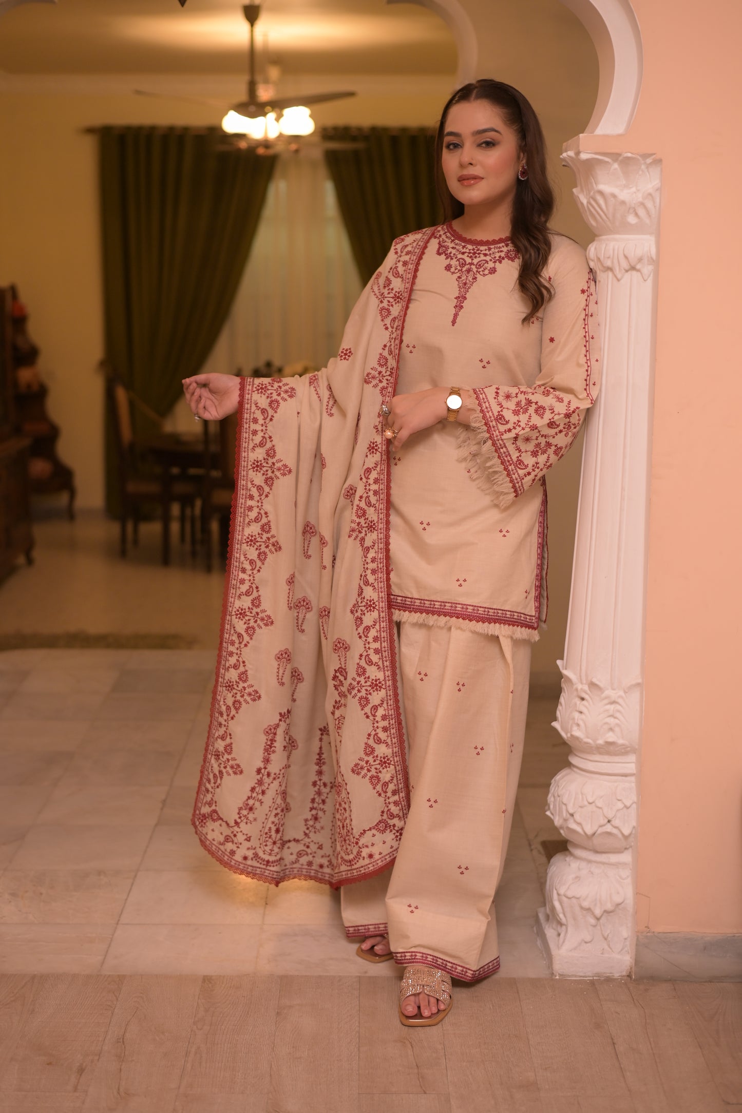 Rs 11000 Aneelas Stitched Karandi Emb Shirt Trouser 2pc [KR-26-02] [Dispatch time 2.5 Months]