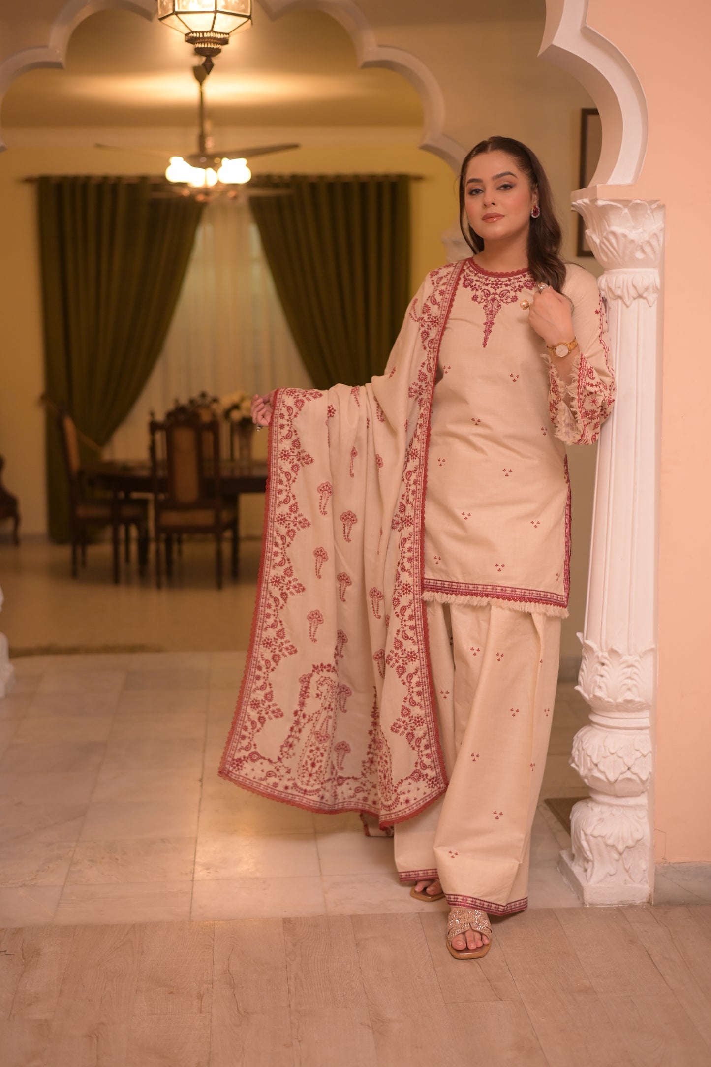 Rs 11000 Aneelas Stitched Karandi Emb Shirt Trouser 2pc [KR-26-02] [Dispatch time 2.5 Months]