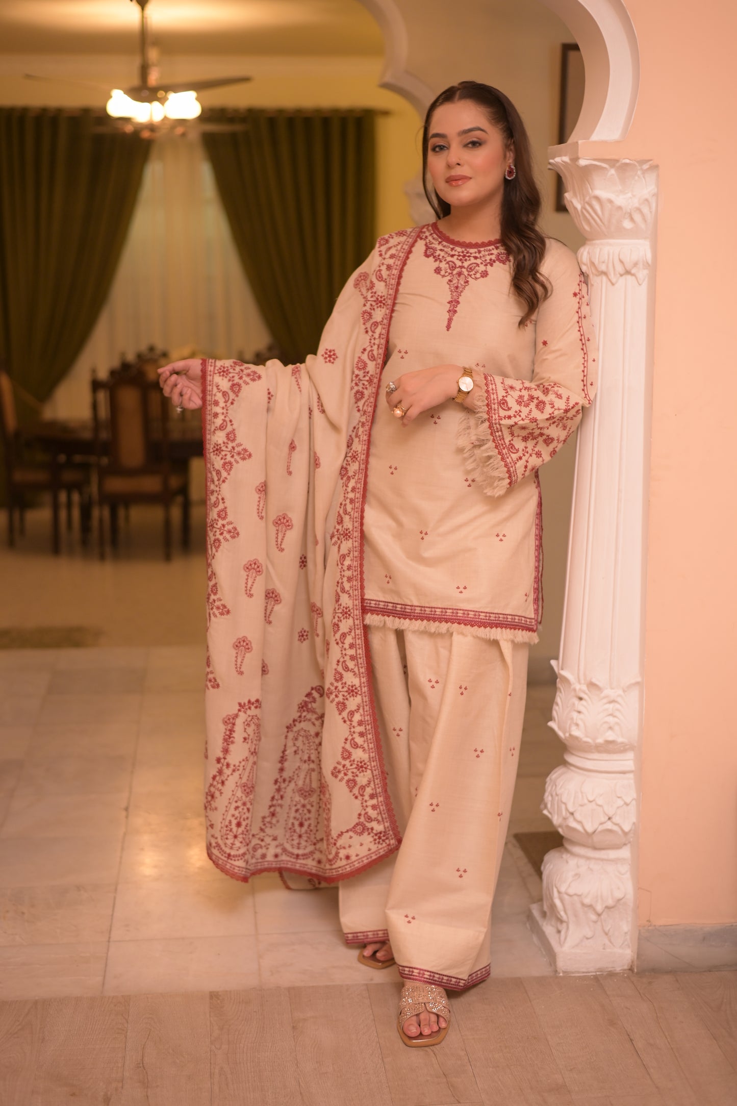 Rs 11000 Aneelas Stitched Karandi Emb Shirt Trouser 2pc [KR-26-02] [Dispatch time 2.5 Months]