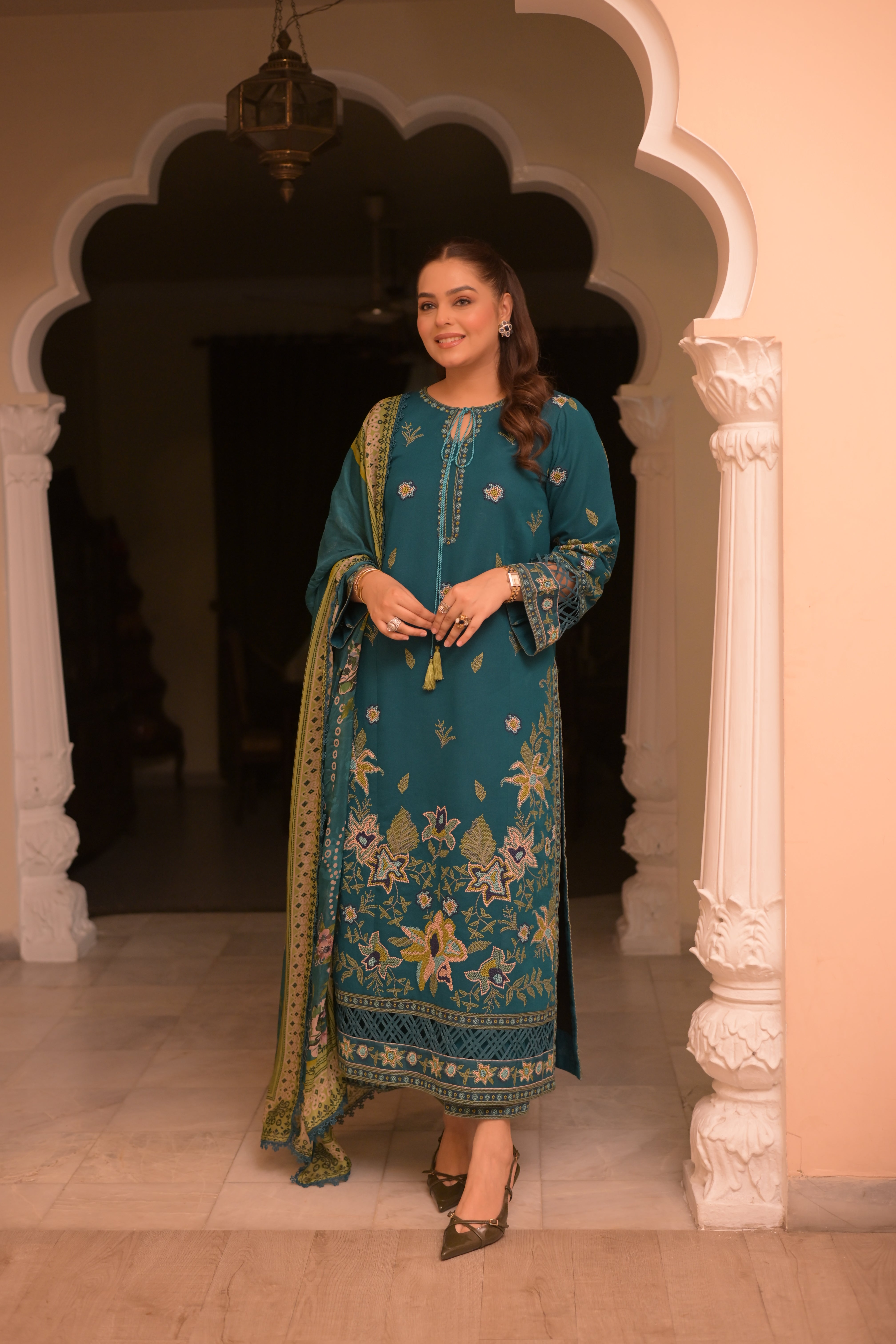 Aneelas Karandi Emb 3pc Silk Duppata [KR-26-01] [Dispatch Time 2.5 Months]