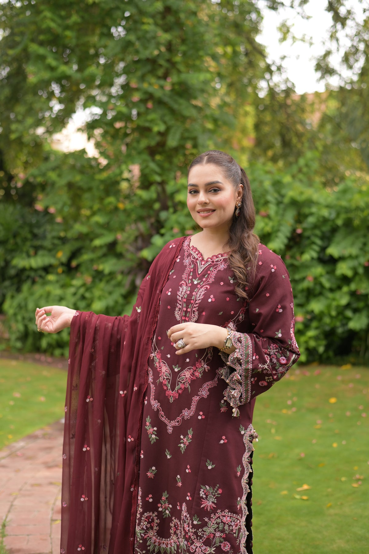 Aneelas Stitched Karandi Emb 3pc Chiffon Duppata [KR-26-06] [Dispatch Time 2.5 Months]