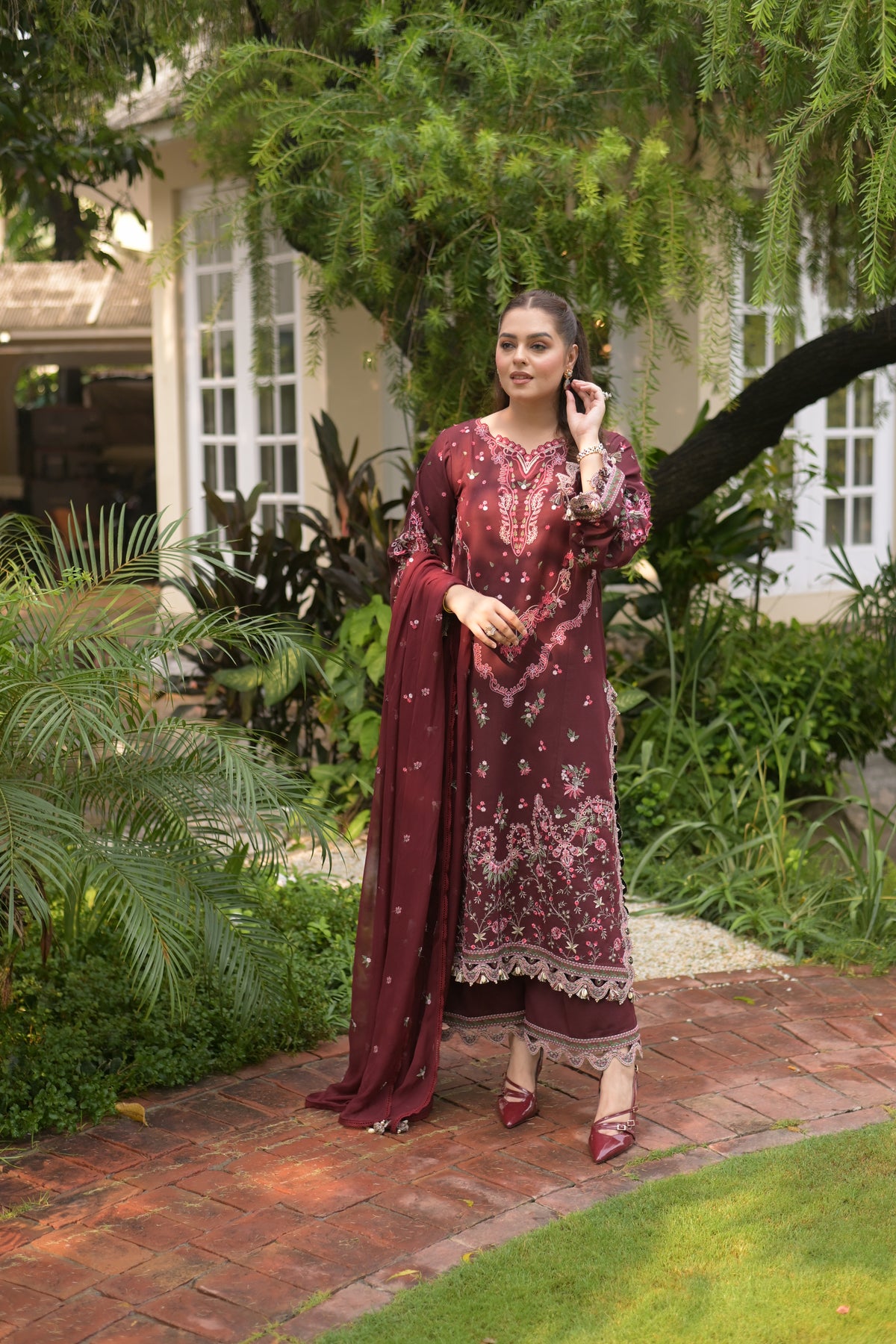 Aneelas Stitched Karandi Emb 3pc Chiffon Duppata [KR-26-06] [Dispatch Time 2.5 Months]