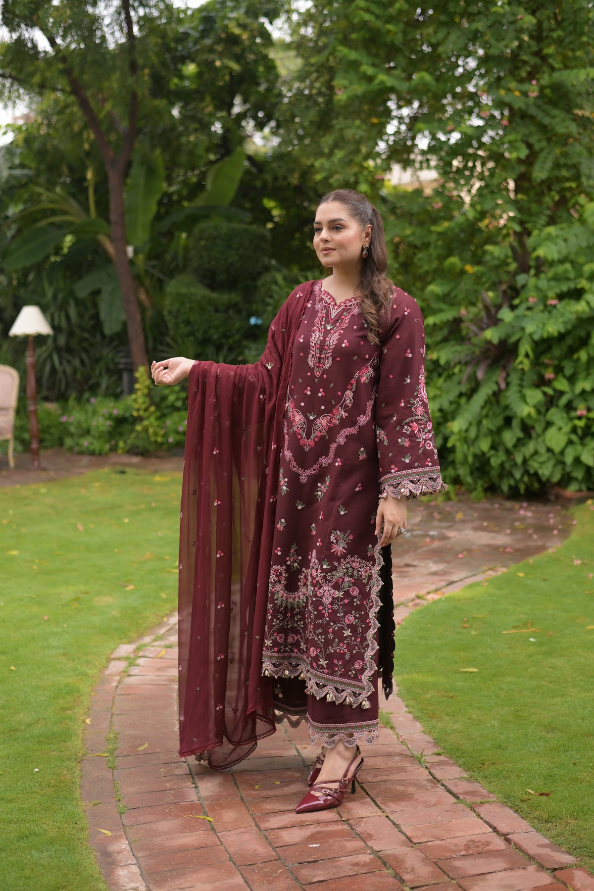 Aneelas Stitched Karandi Emb 3pc Chiffon Duppata [KR-26-06] [Dispatch Time 2.5 Months]