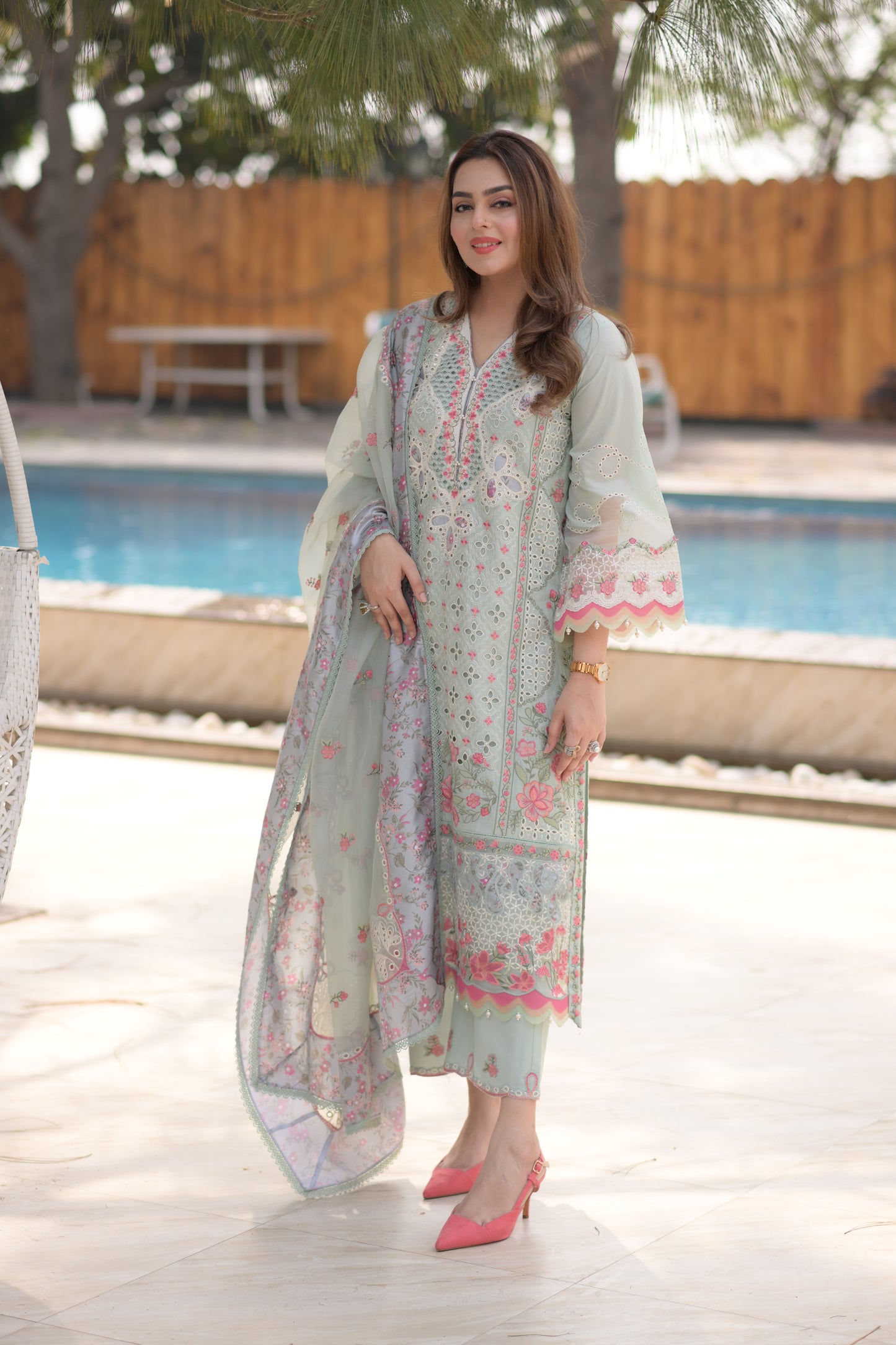 Rs 18000 Aneelas Stitched Luxury Lawn Emb 3pc [LUX-26-18] [Dispatch Time 2 Months]