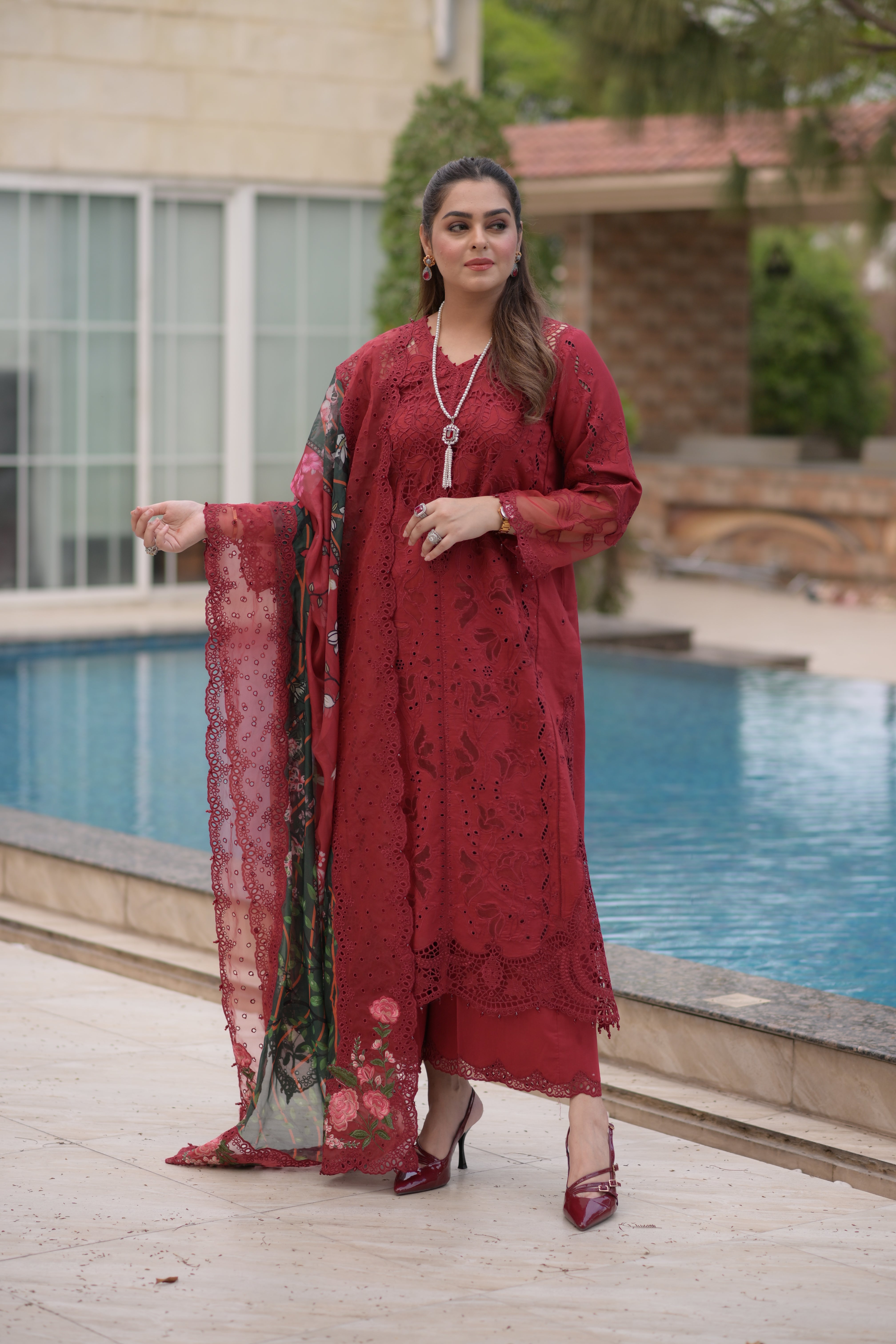 Rs 20500 Aneelas Stitched Luxury  Lawn Emb 3pc [LUX-26-41] [Dispatch Time 2.5 Months]