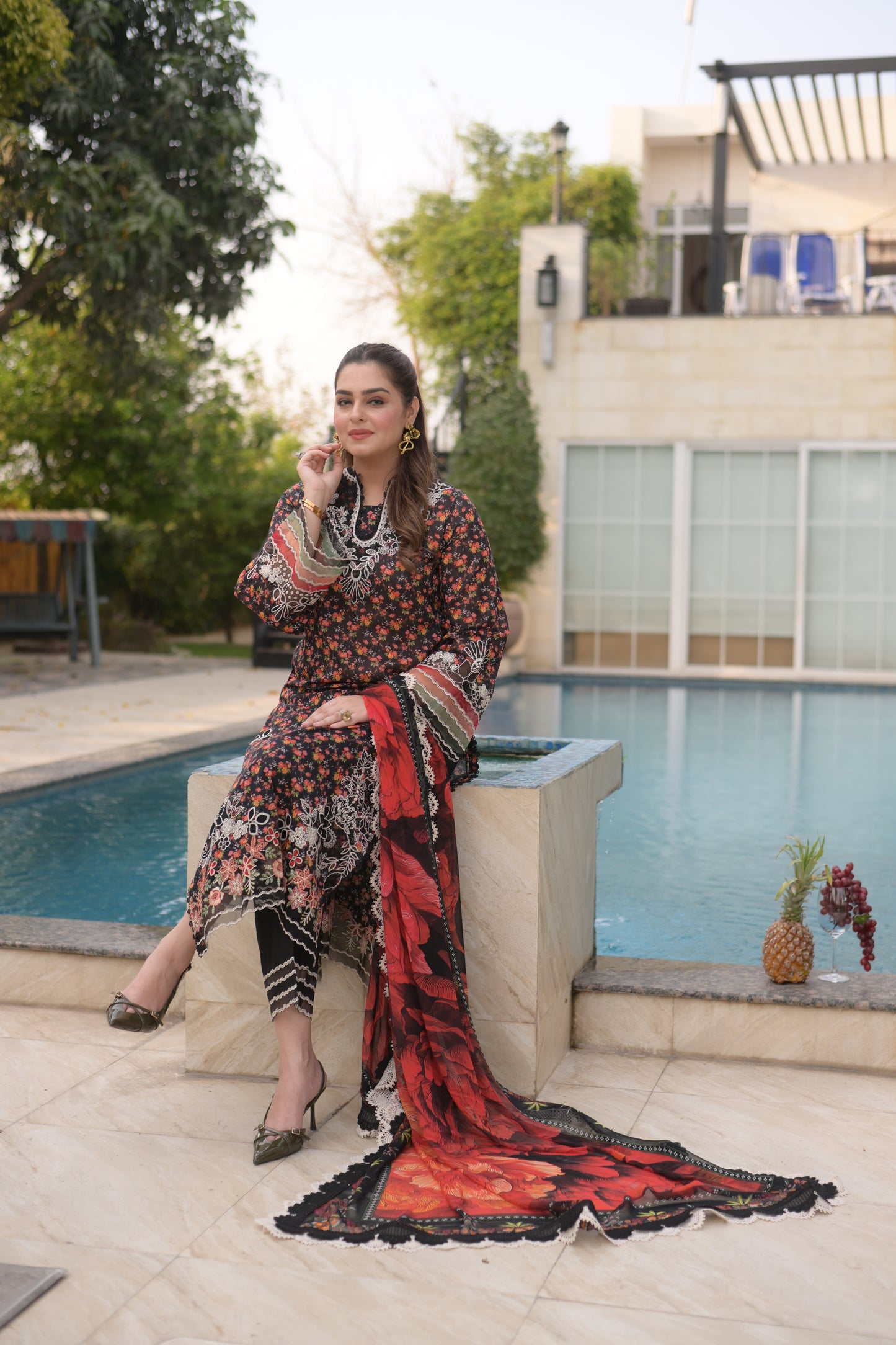 Rs 13000 Aneelas Stitched Lawn Emb Print Chiffon Duppata 3pc [SPR-26-22] [Dispatch Time 2 Month]