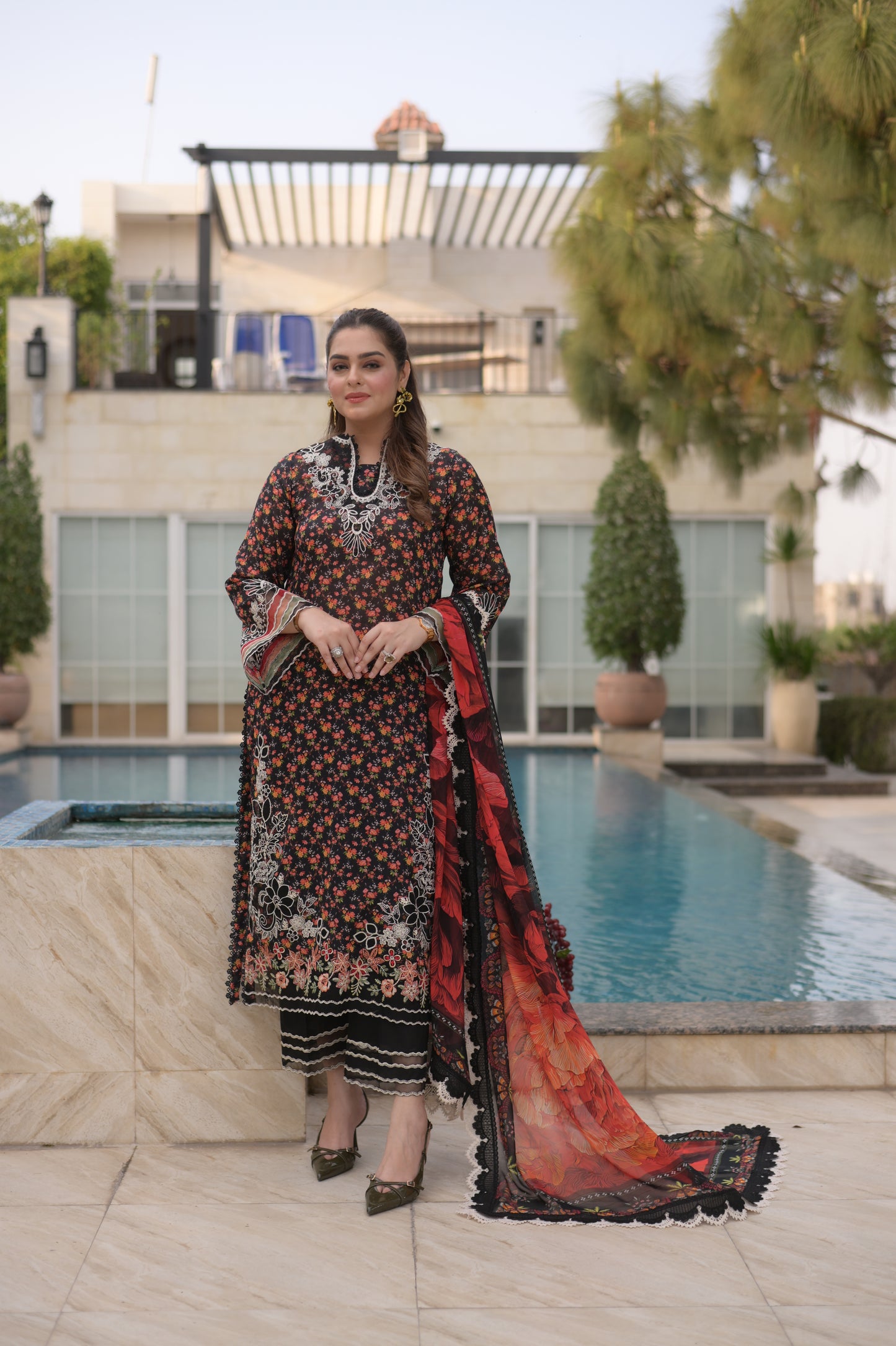 Rs 13000 Aneelas Stitched Lawn Emb Print Chiffon Duppata 3pc [SPR-26-22] [Dispatch Time 2 Month]