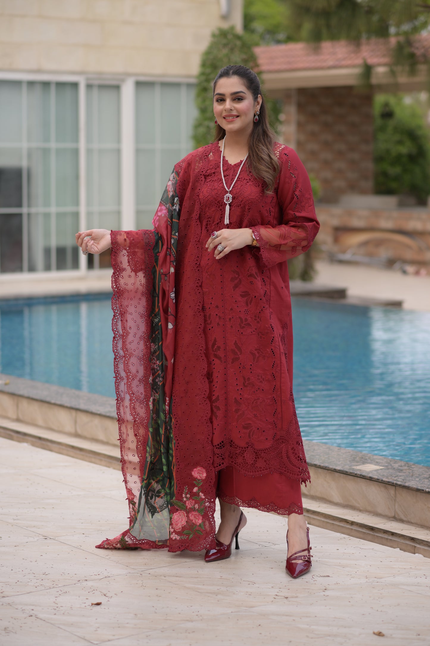 Rs 20500 Aneelas Stitched Luxury  Lawn Emb 3pc [LUX-26-41] [Dispatch Time 2.5 Months]