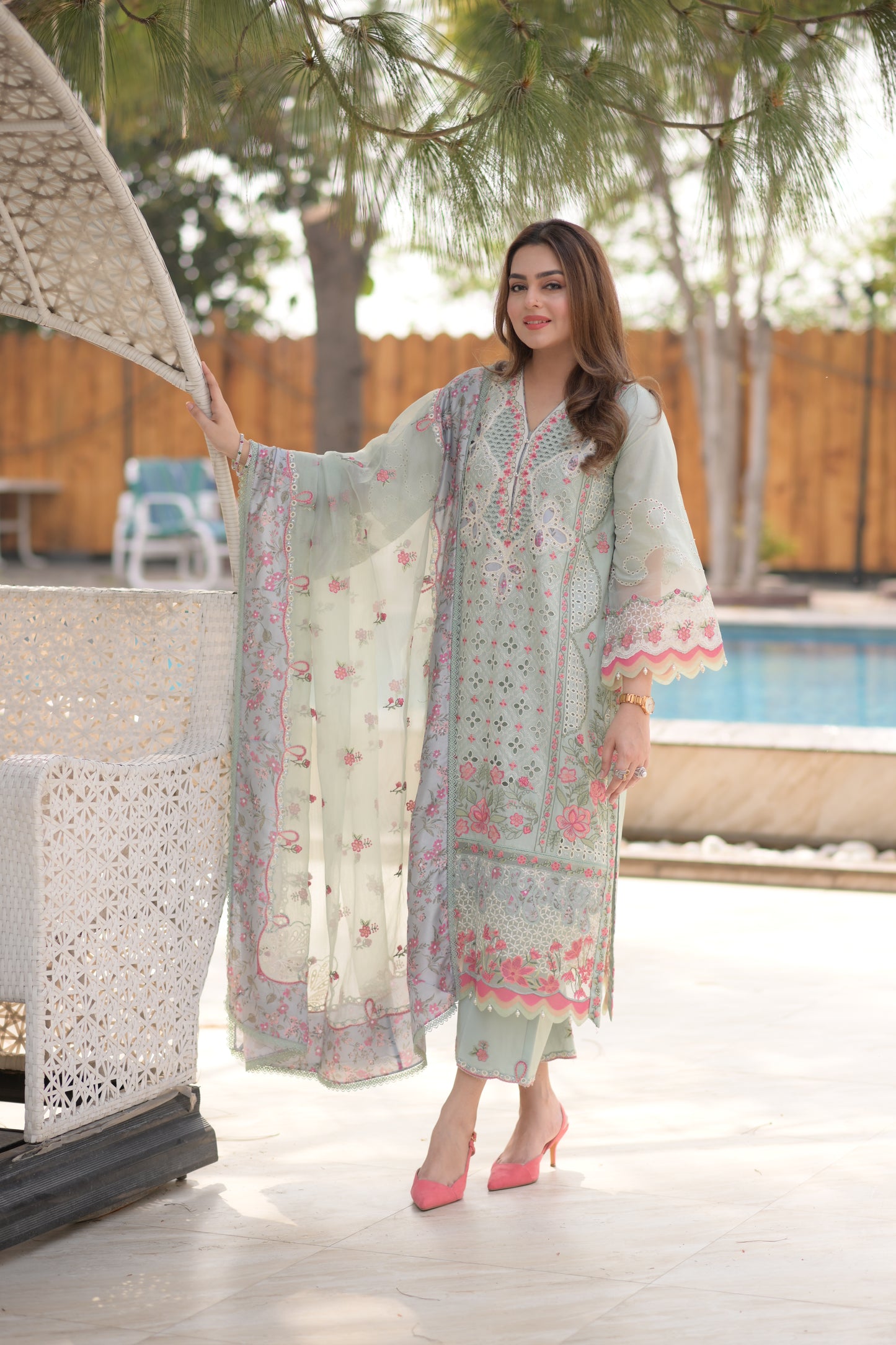 Rs 18000 Aneelas Stitched Luxury Lawn Emb 3pc [LUX-26-18] [Dispatch Time 2 Months]