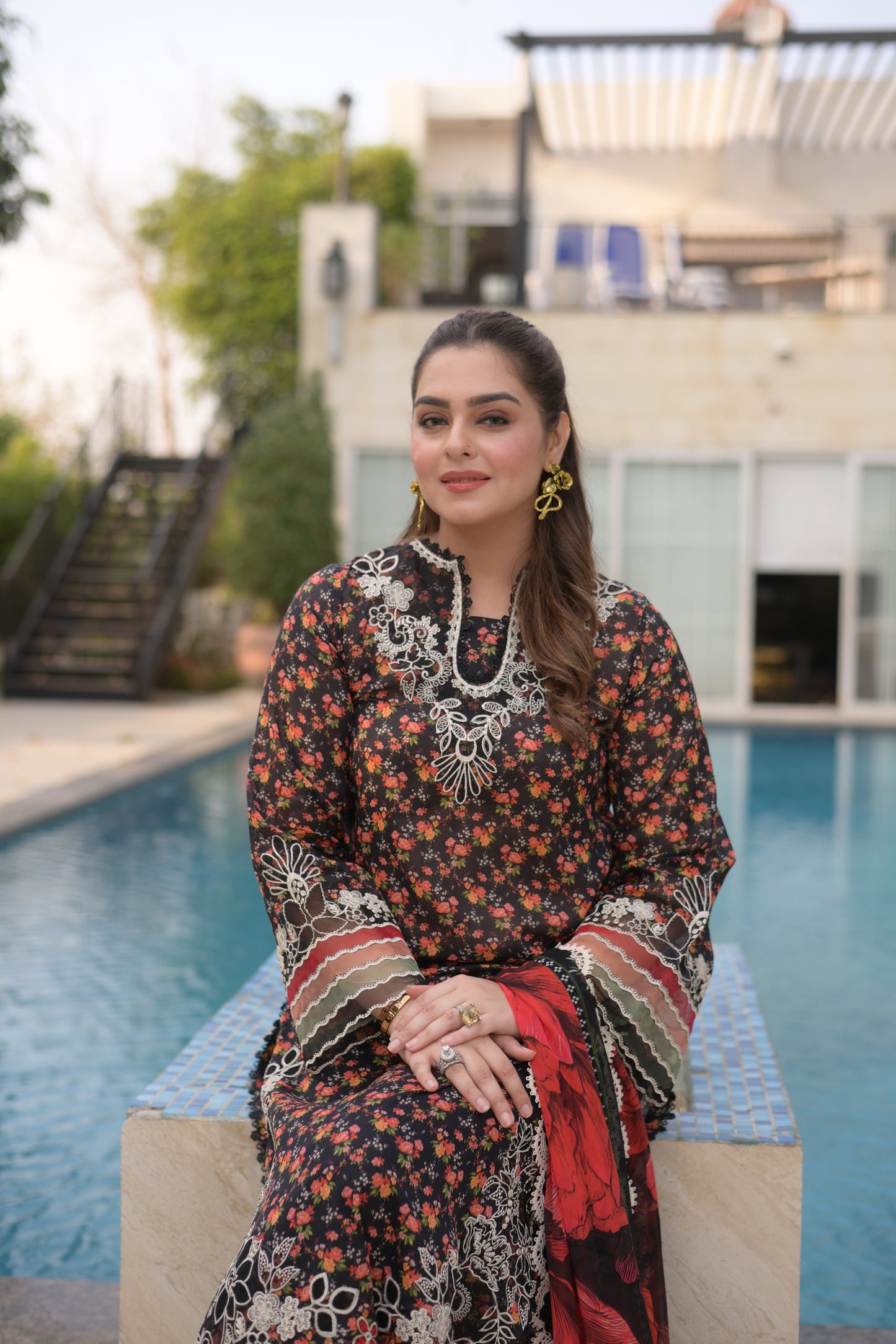 Rs 13000 Aneelas Stitched Lawn Emb Print Chiffon Duppata 3pc [SPR-26-22] [Dispatch Time 2 Month]