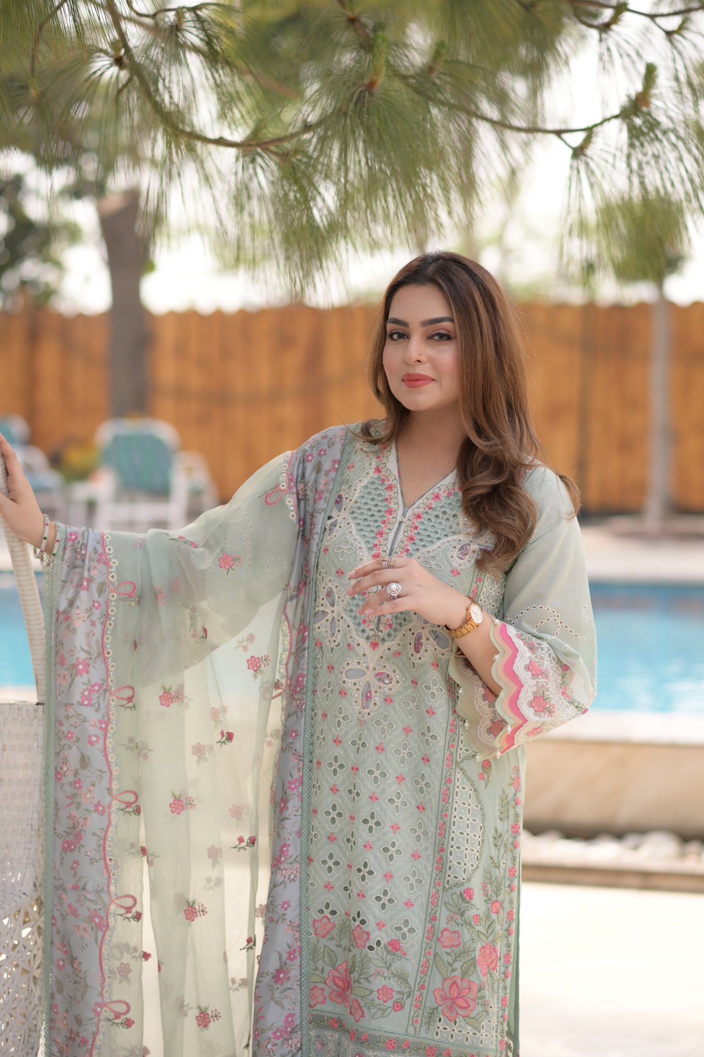 Rs 18000 Aneelas Stitched Luxury Lawn Emb 3pc [LUX-26-18] [Dispatch Time 2 Months]