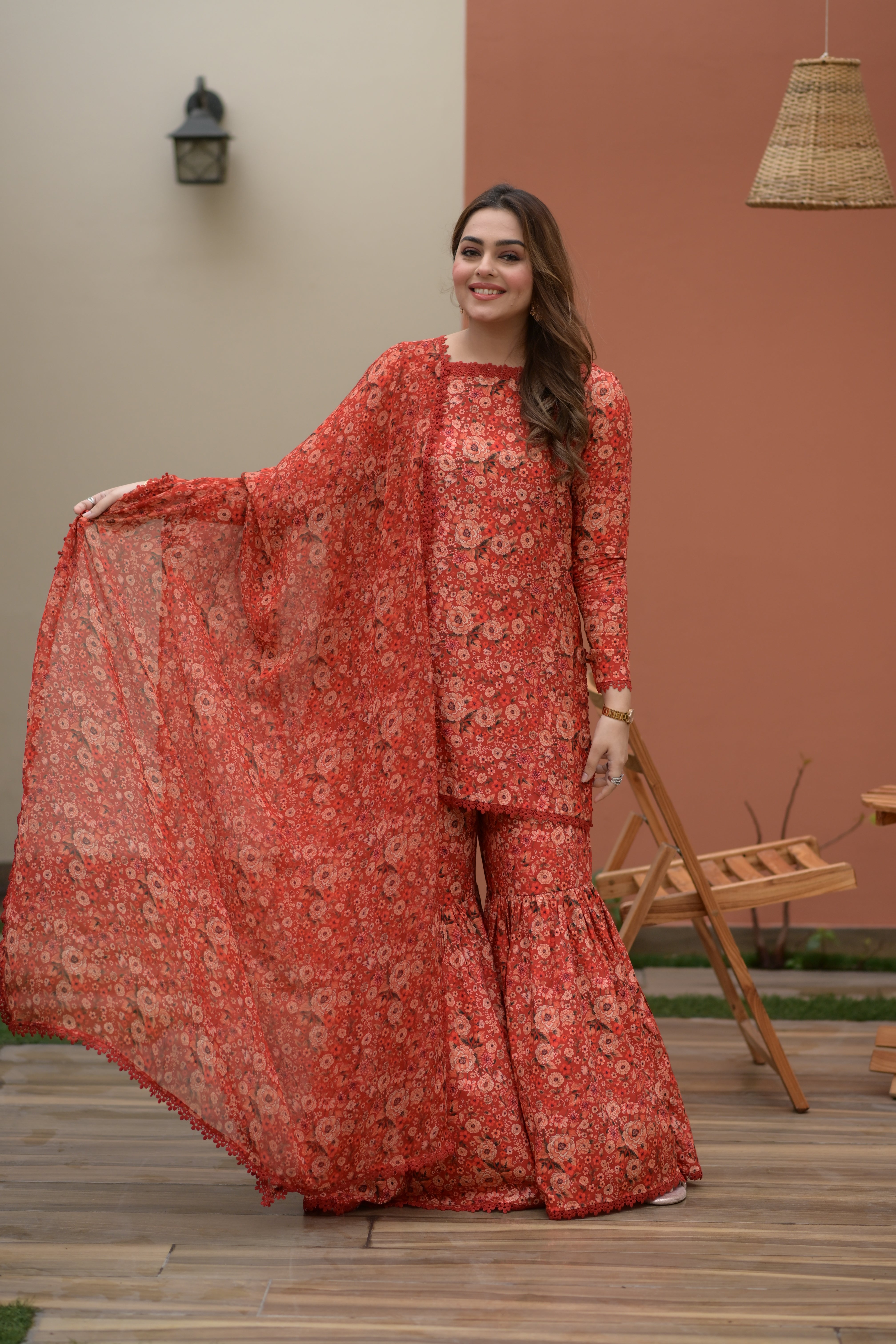 Rs 9000 Aneelas Stitched Printed Lawn Shirt Gharara With Voil Lawn Printed Duppata 3pc [SPR-26-23-A] [Dispatch Time 2 Months]