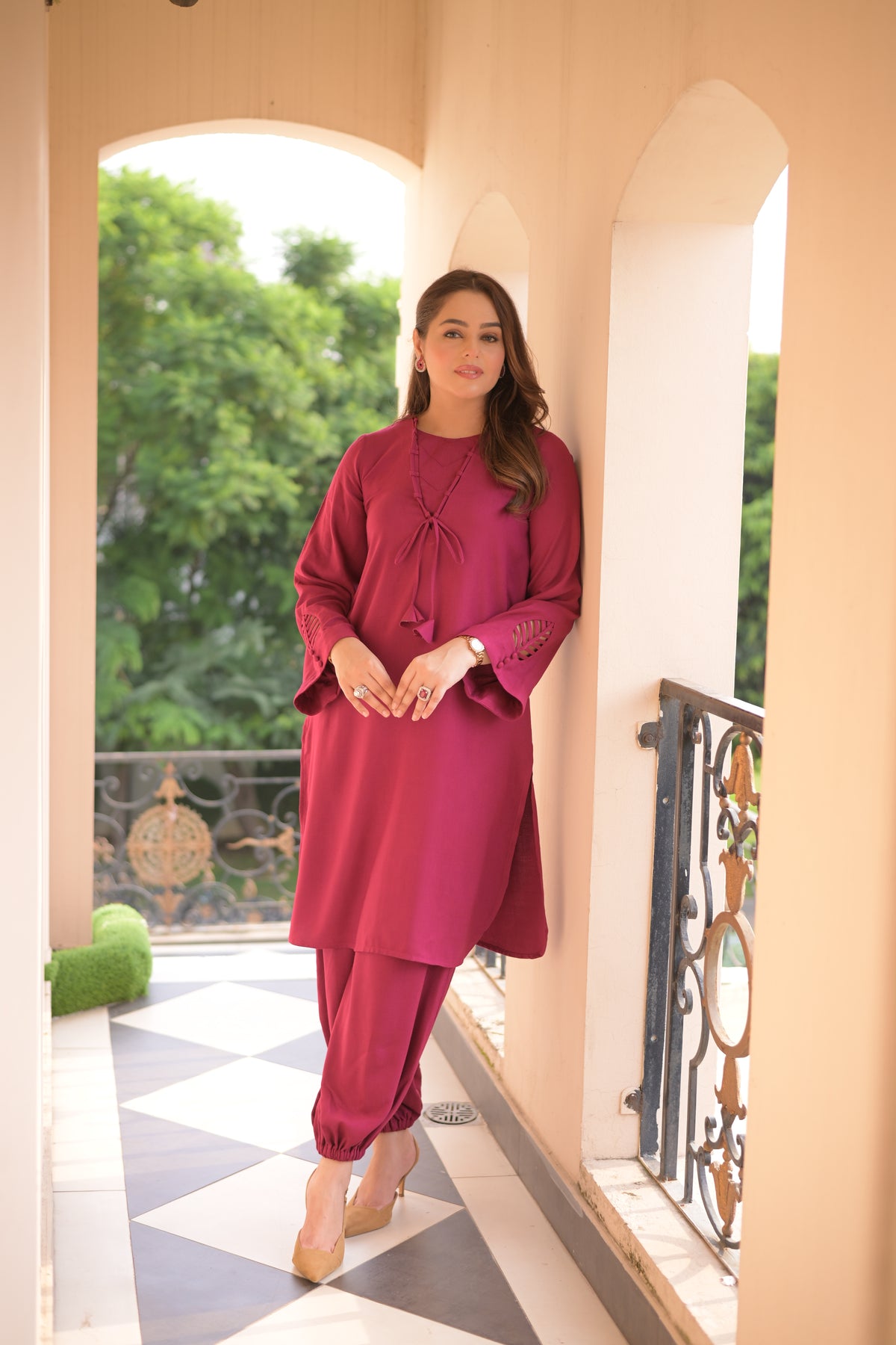 Aneelas Peach Wool Shirt Trouser 2pc [PL-26-03] [Dispatch Time 2 Months]