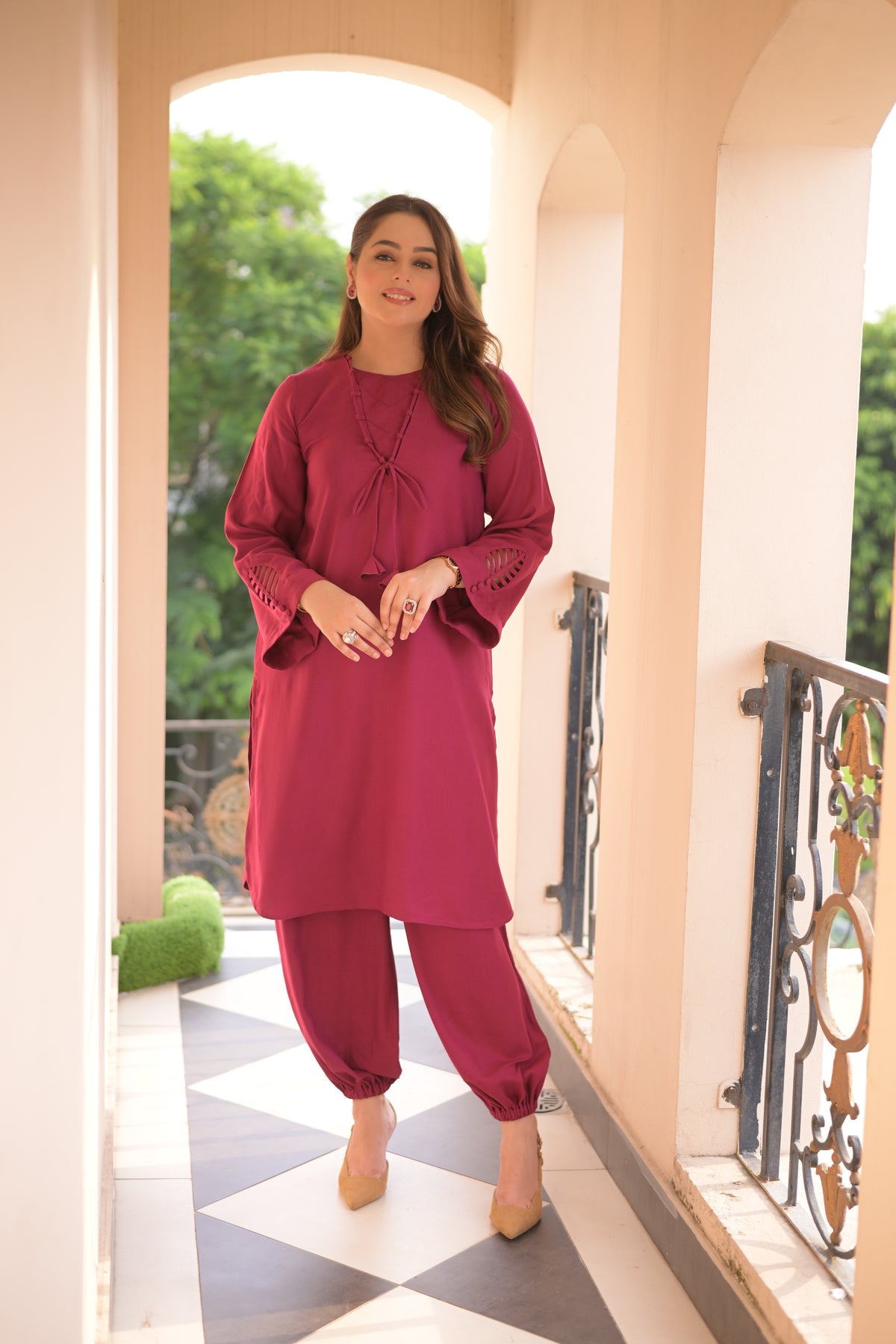 Aneelas Peach Wool Shirt Trouser 2pc [PL-26-03] [Dispatch Time 2 Months]