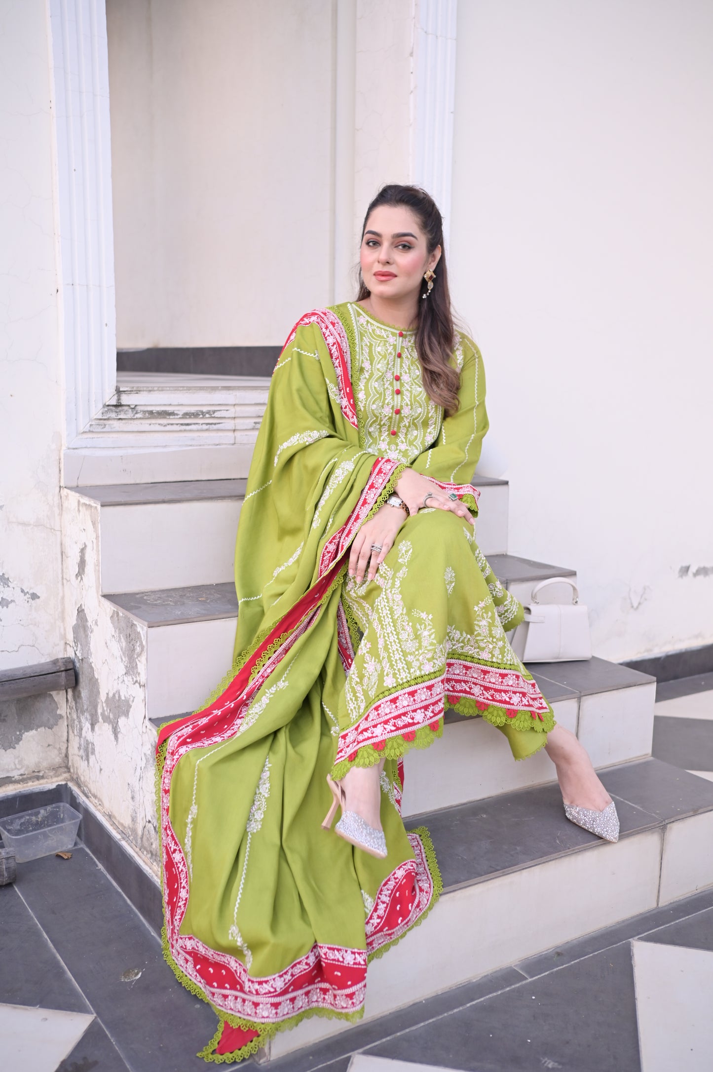 Rs 18500 Aneelas Stitched Twill Emb Shirt Emb Shawl 3pc [WLUX-06] [Dispatch Time 2 Months]