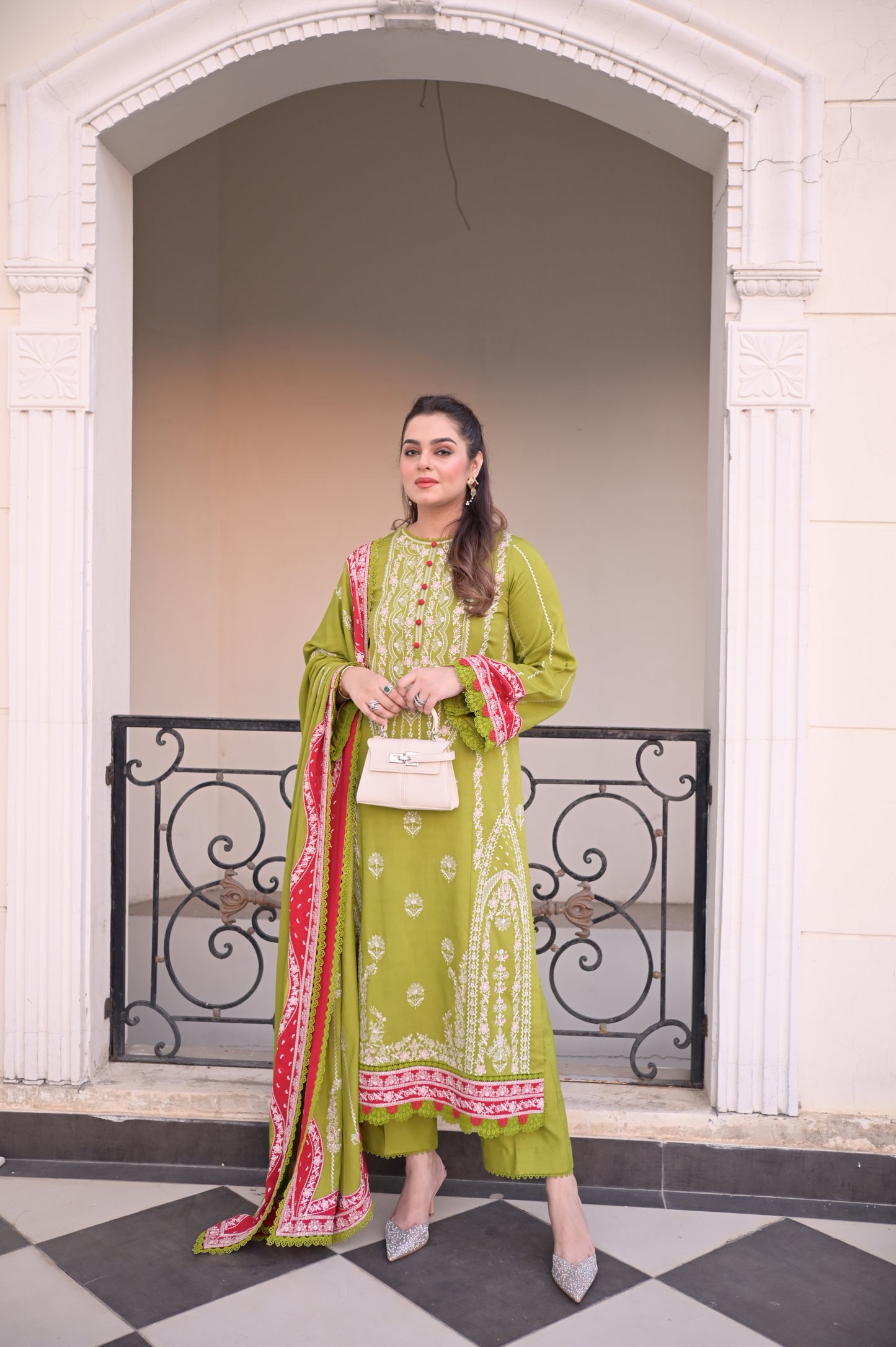 Rs 18500 Aneelas Stitched Twill Emb Shirt Emb Shawl 3pc [WLUX-06] [Dispatch Time 2 Months]