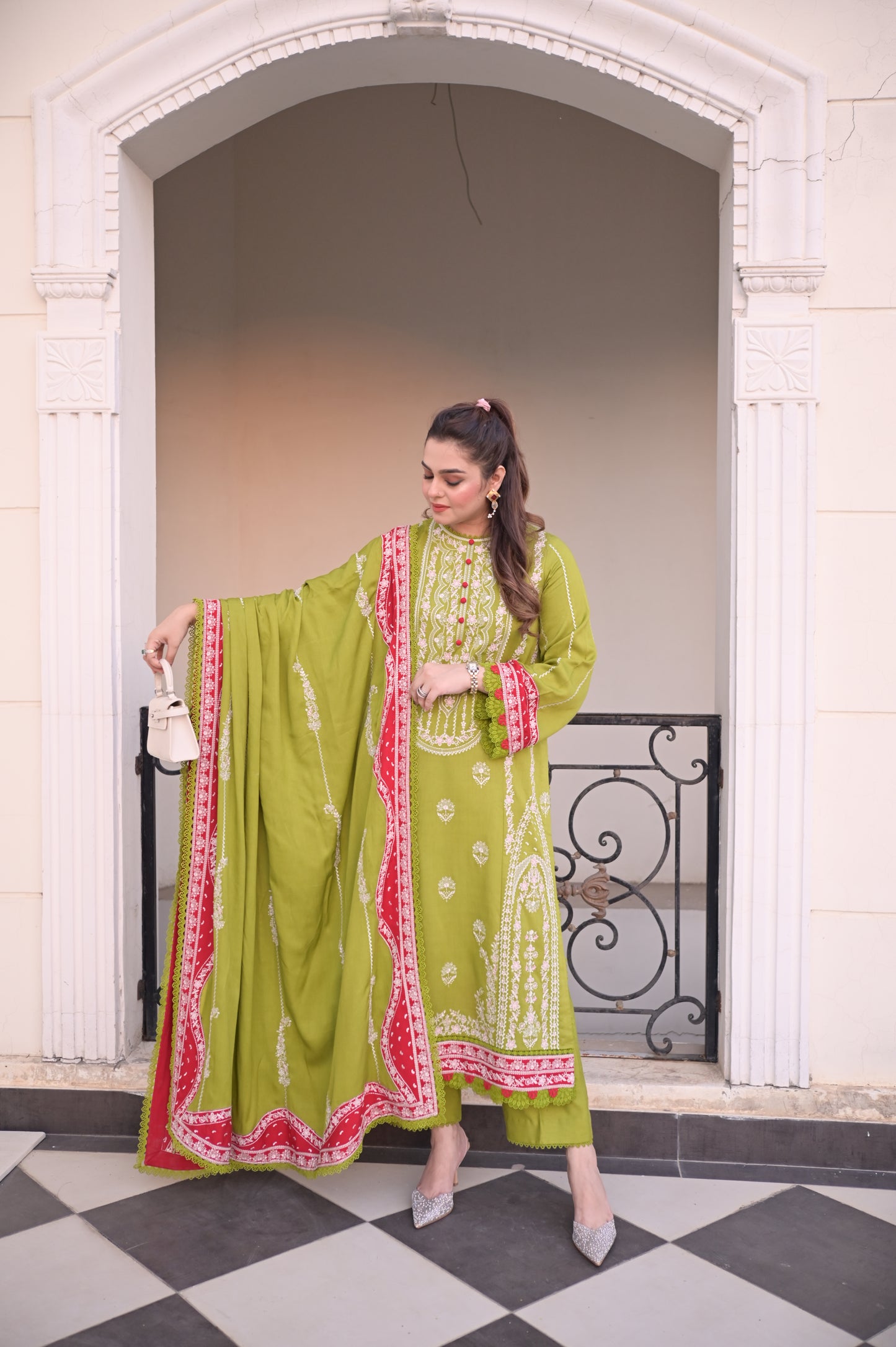 Rs 18500 Aneelas Stitched Twill Emb Shirt Emb Shawl 3pc [WLUX-06] [Dispatch Time 2 Months]