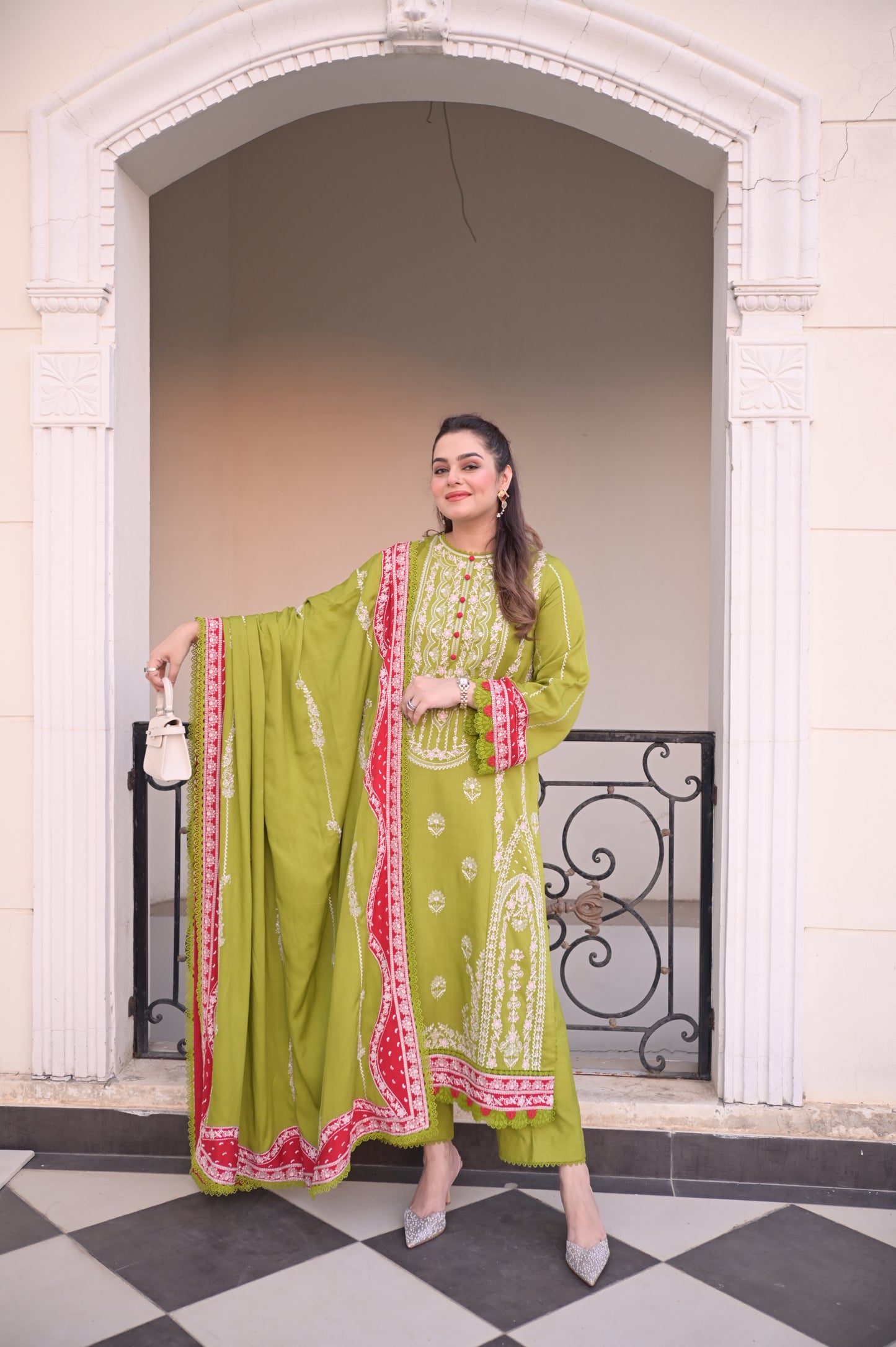 Rs 18500 Aneelas Stitched Twill Emb Shirt Emb Shawl 3pc [WLUX-06] [Dispatch Time 2 Months]