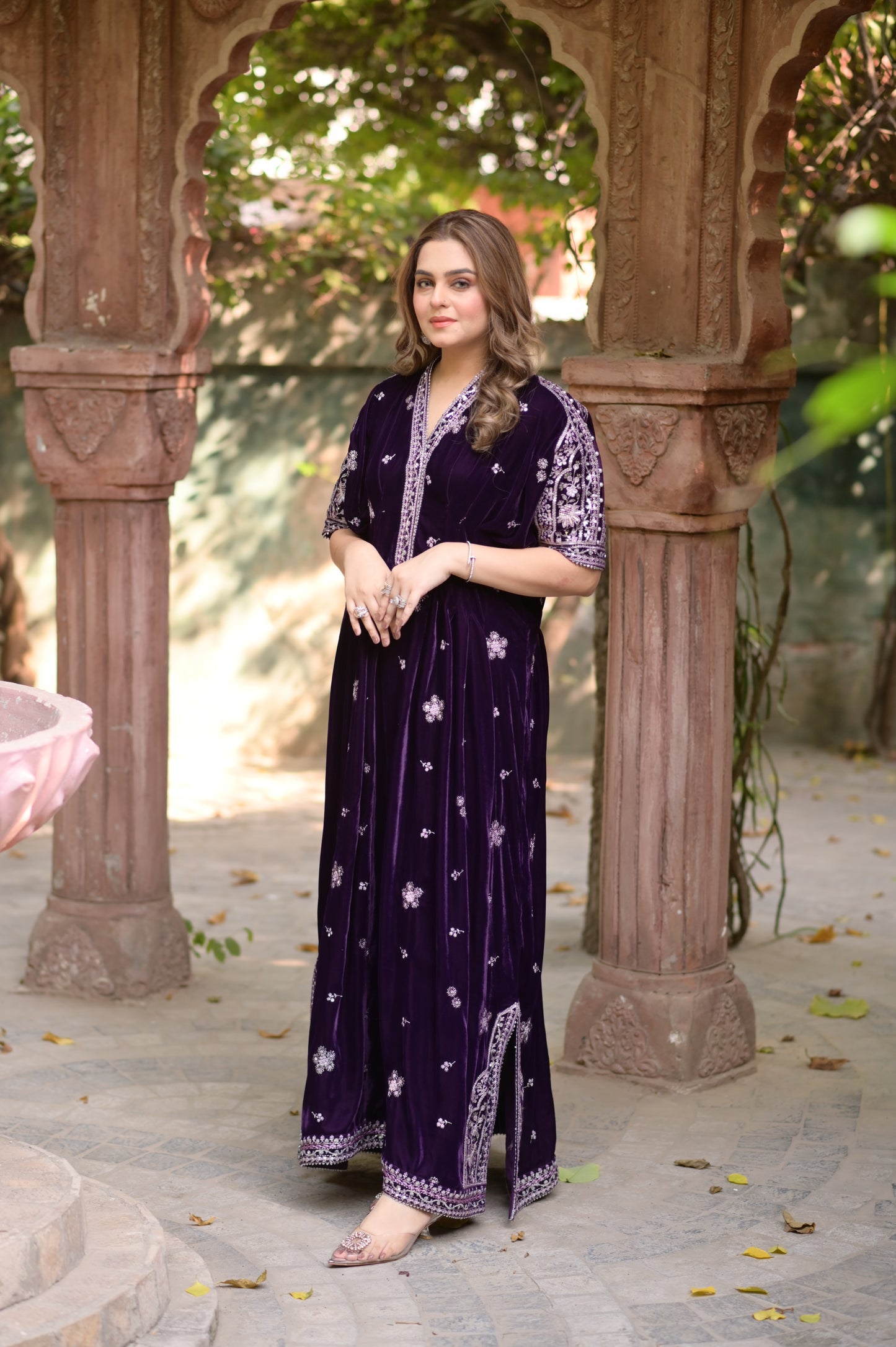 Rs 15500 Aneelas Stitched Velvet Kaftan Raw Silk Trouser 2pc [VT-08] [Dispatch Time 2 Months]