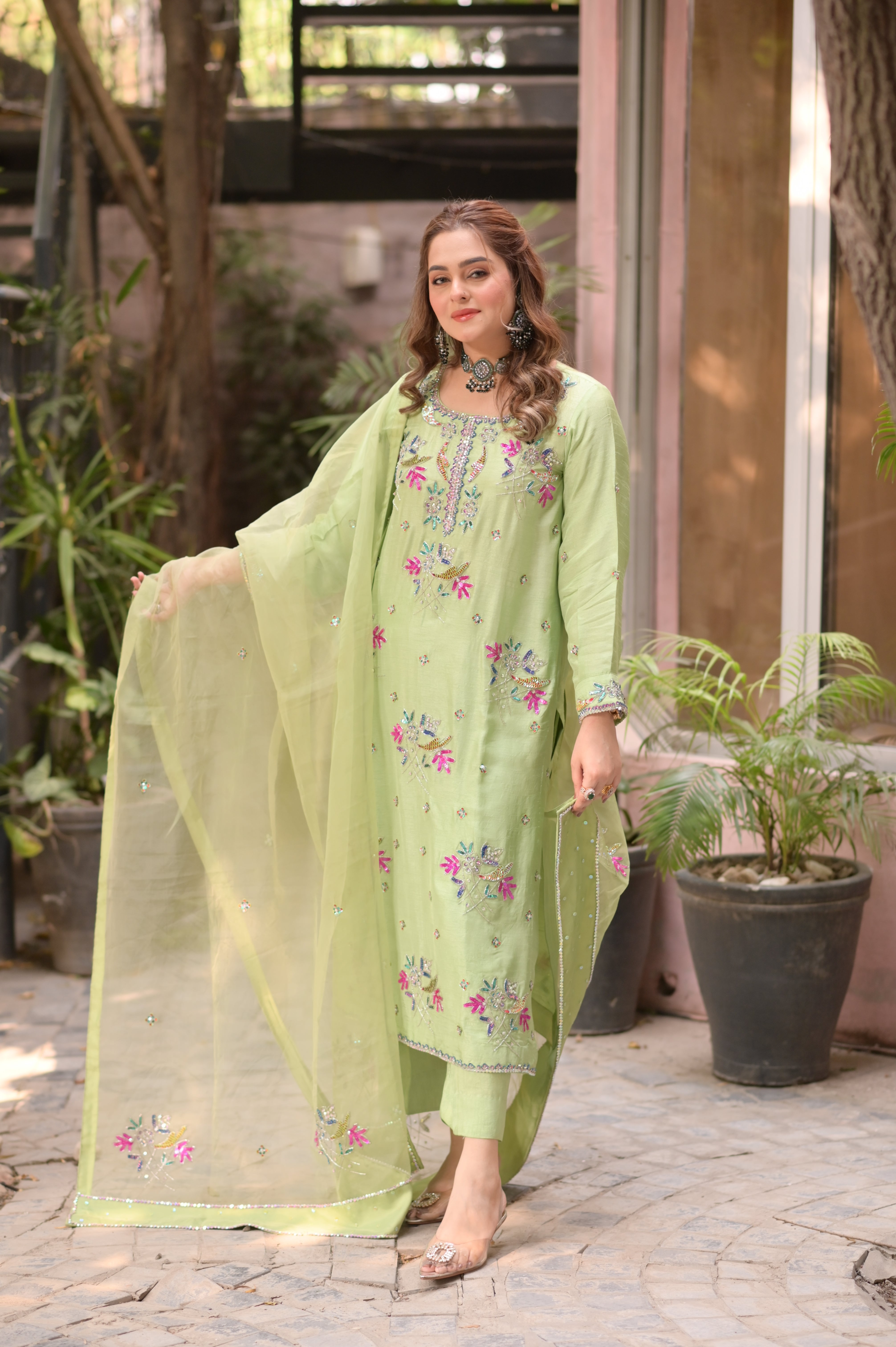 Rs 28500 Aneelas Stitched Korean Raw Silk Ada Work 3pc [RS-03] [Dispatch Time 2 Months]