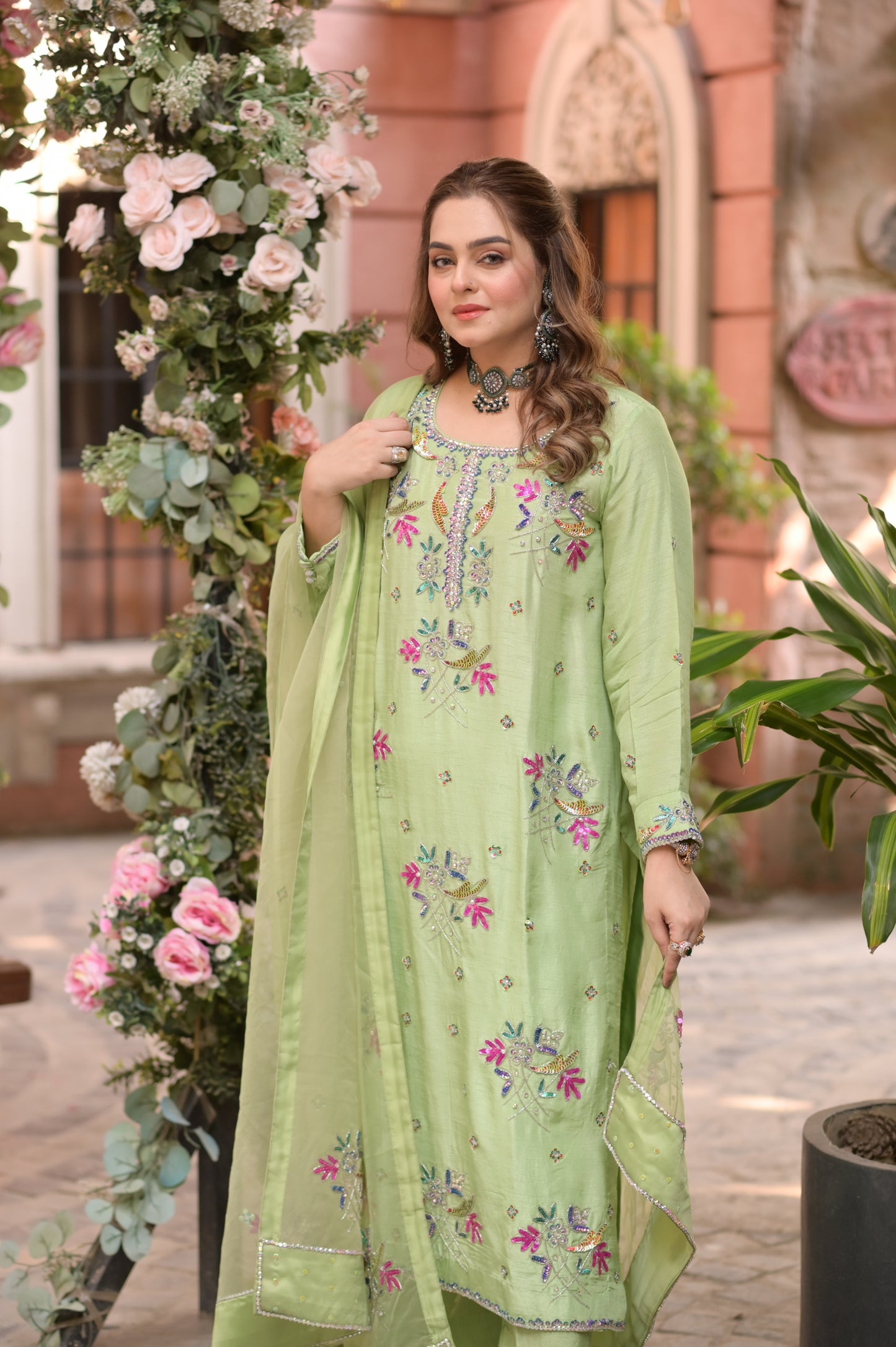 Rs 28500 Aneelas Stitched Korean Raw Silk Ada Work 3pc [RS-03] [Dispatch Time 2 Months]