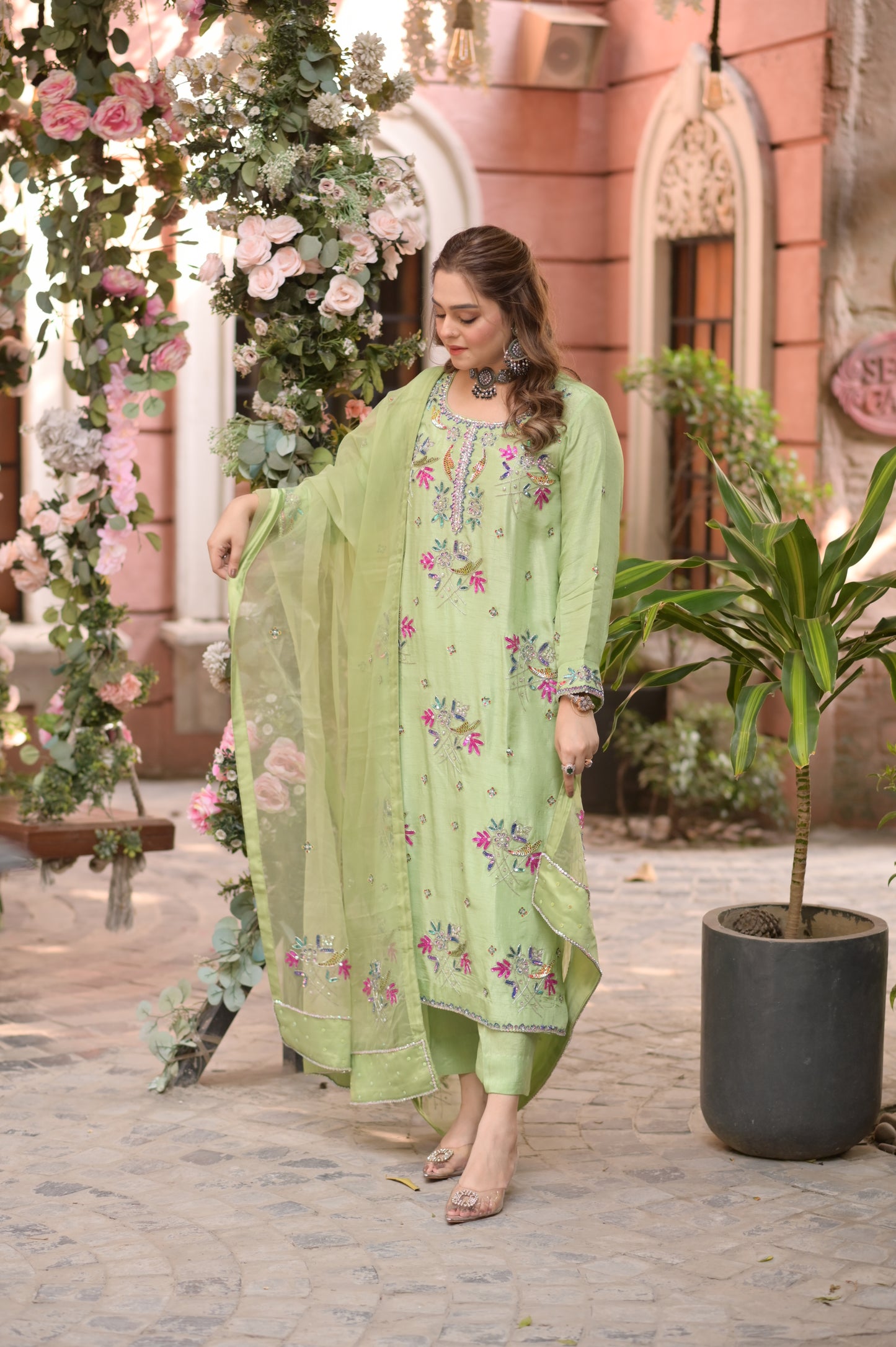 Rs 28500 Aneelas Stitched Korean Raw Silk Ada Work 3pc [RS-03] [Dispatch Time 2 Months]