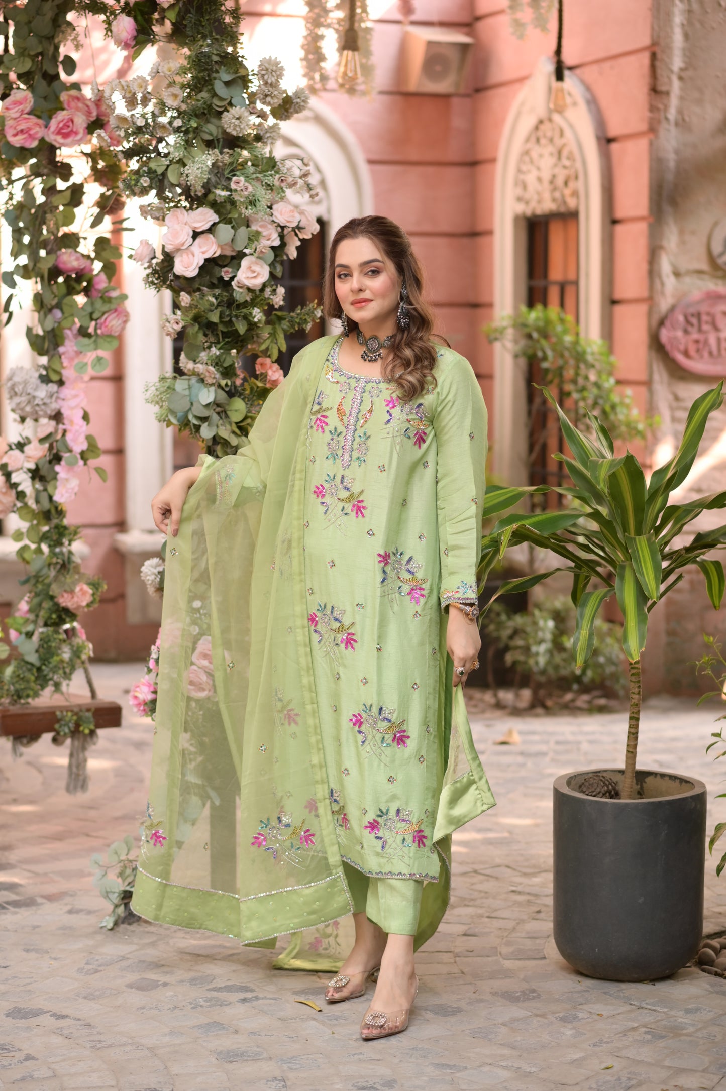 Rs 28500 Aneelas Stitched Korean Raw Silk Ada Work 3pc [RS-03] [Dispatch Time 2 Months]