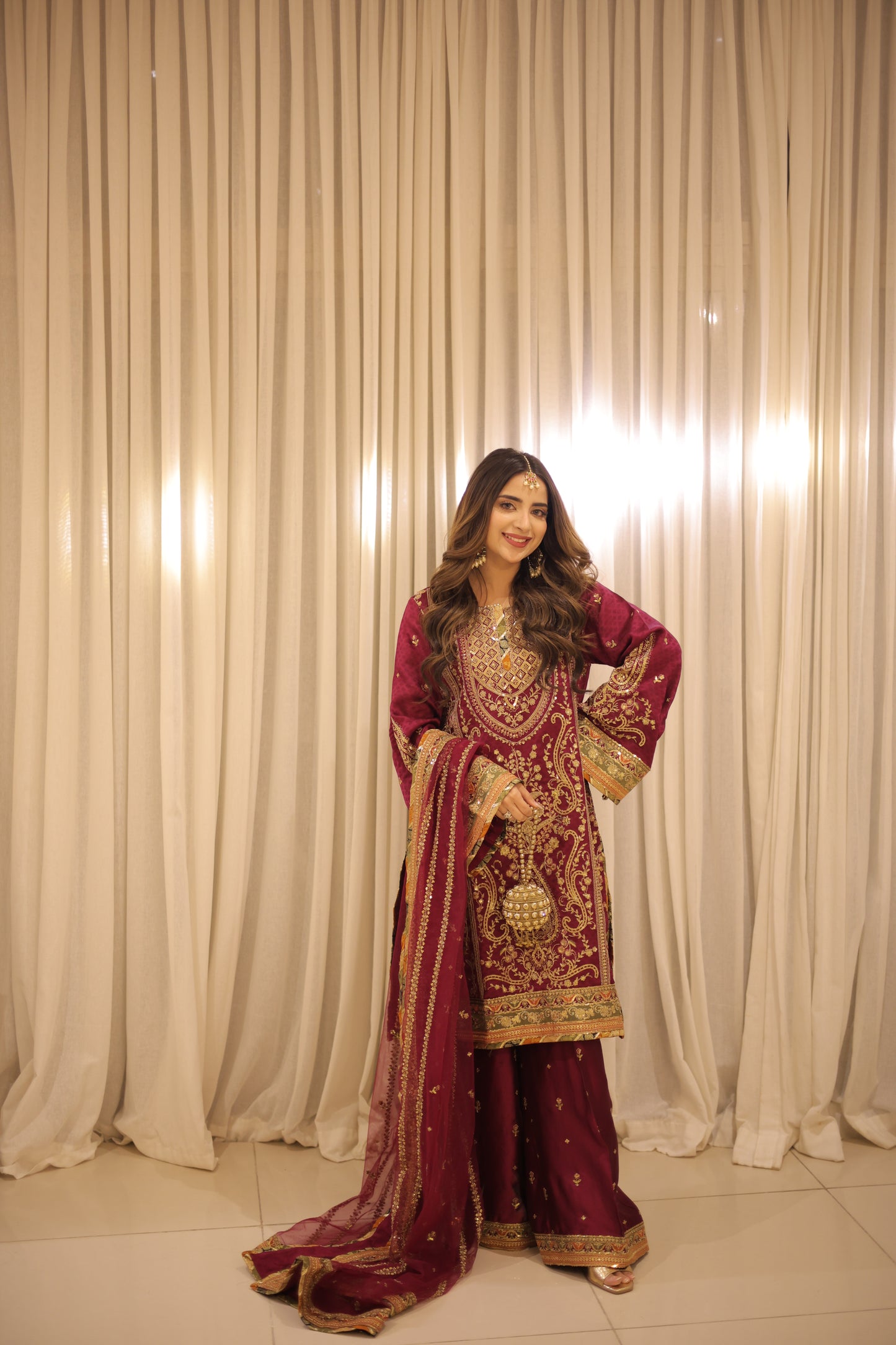 Rs 22500 Aneelas Stitched Silk Shirt Trouser Net Emb Duppata Formal 3pc [FC-09-A] [Dispatch Time 2 Months]