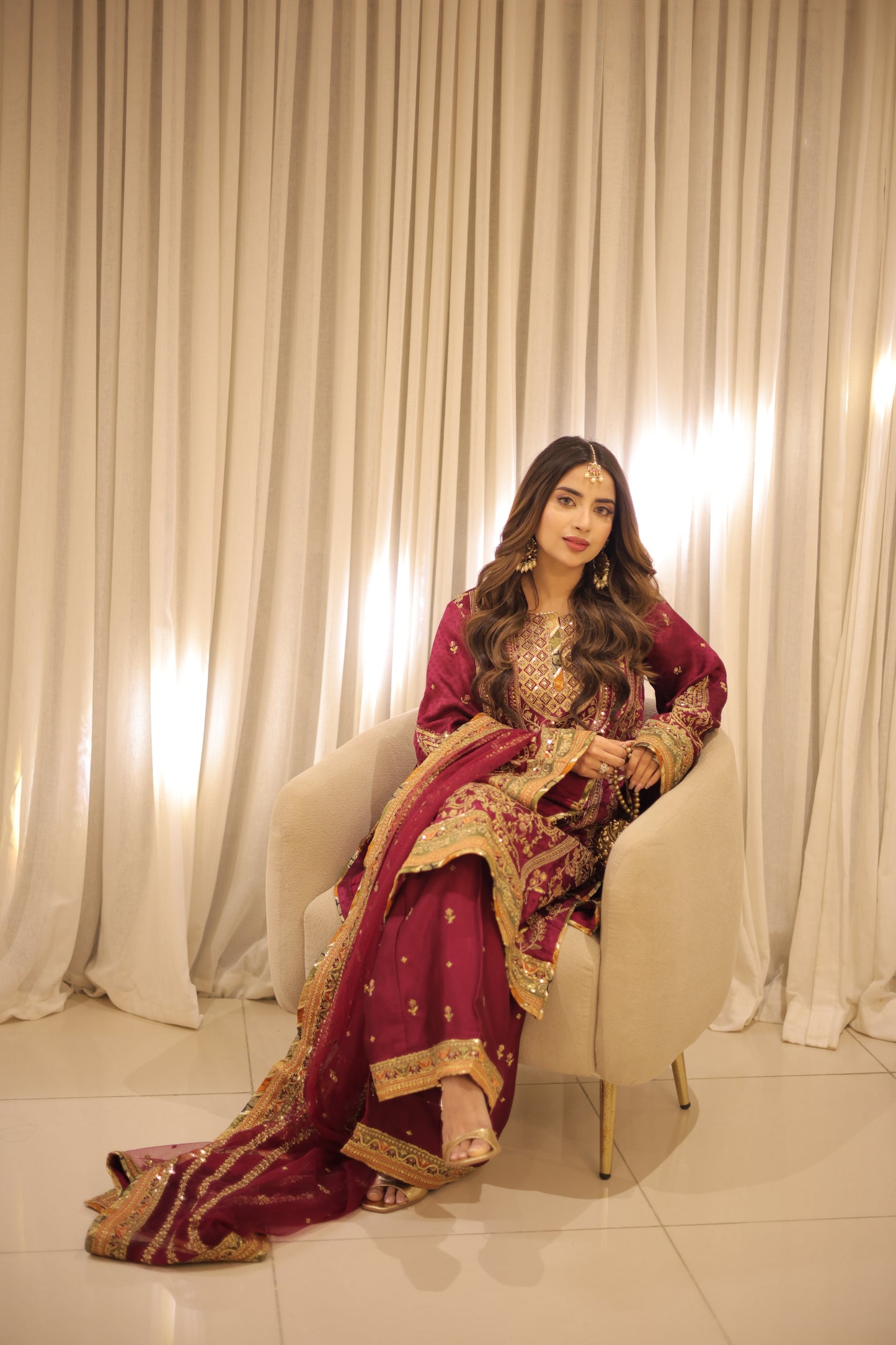 Rs 28500 Aneelas Stitched Tussel Silk Shirt Trouser Net Emb Duppata Formal 3pc [FC-09-B] [Dispatch Time 2 Months]