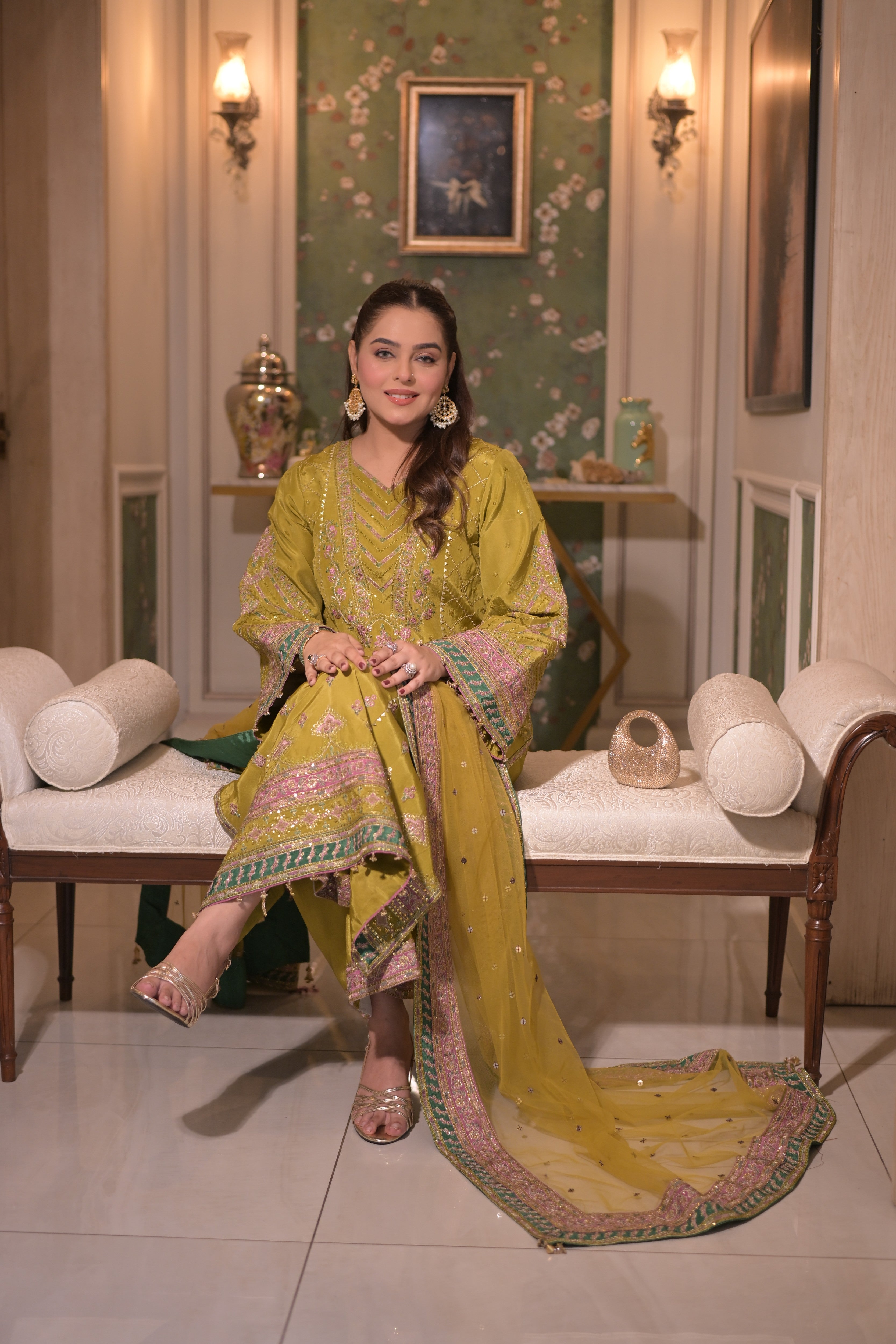 Aneelas Raw Silk Emb 3pc With Emb Net Duppata [FC-48] [Dispatch Time 2 Month]