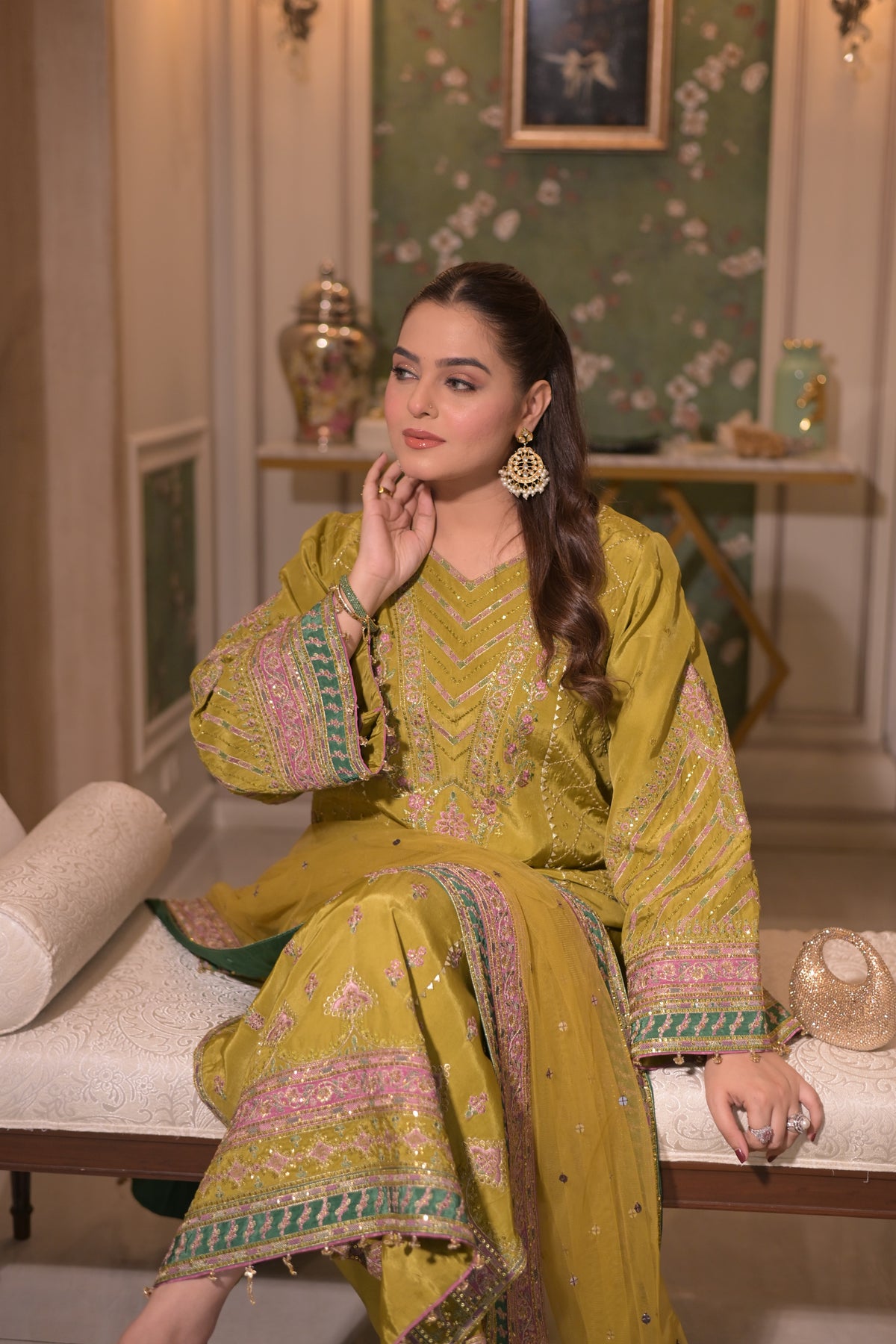 Aneelas Raw Silk Emb 3pc With Emb Net Duppata [FC-48] [Dispatch Time 2 Month]