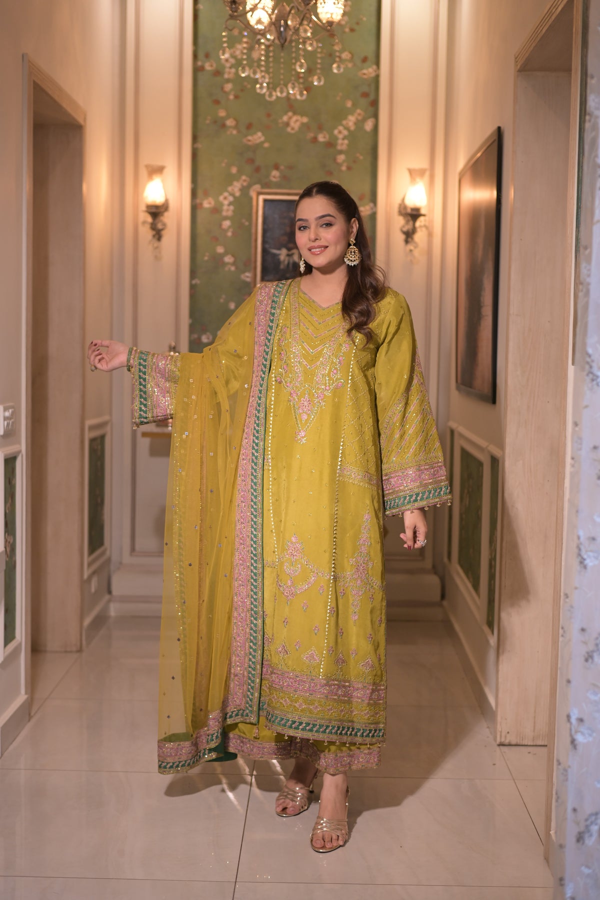 Aneelas Raw Silk Emb 3pc With Emb Net Duppata [FC-48] [Dispatch Time 2 Month]