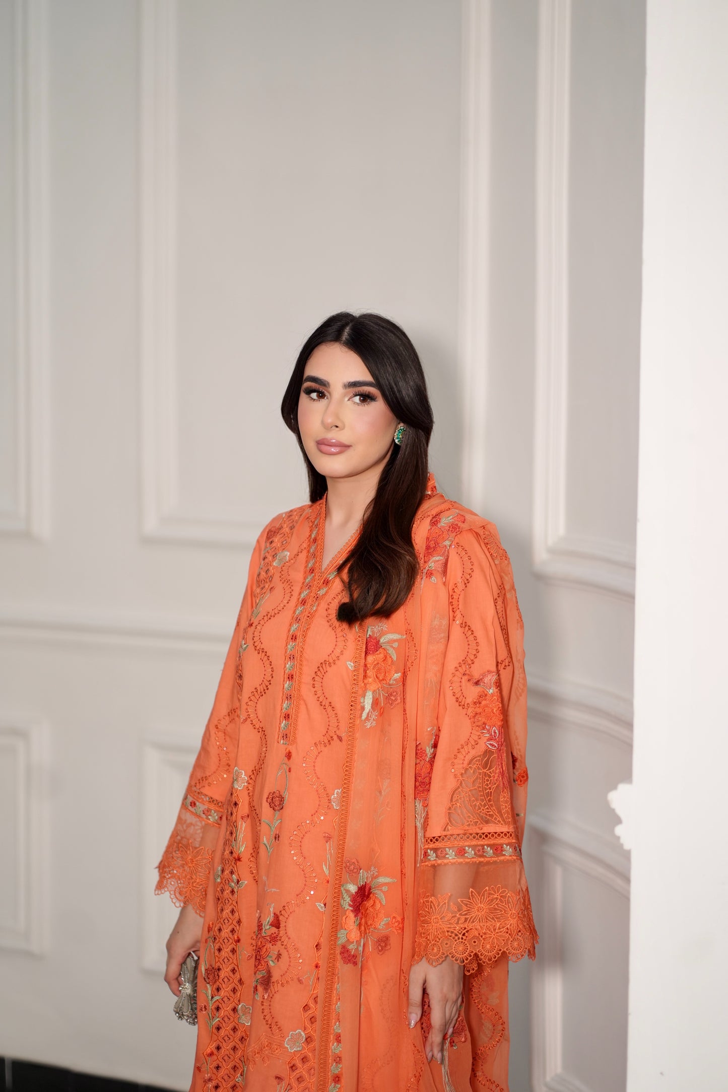 Rs 18500 Aneelas Stitched Luxury Emb Lawn 3pc With Emb Chiffon Duppata [LUX--26-89][Dispatch Time 2 Months]