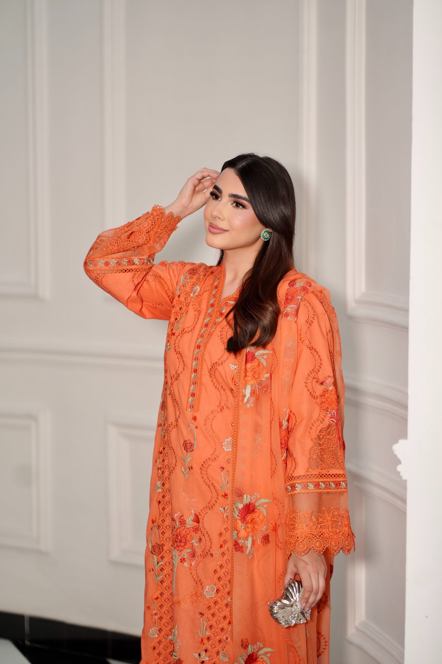 Rs 18500 Aneelas Stitched Luxury Emb Lawn 3pc With Emb Chiffon Duppata [LUX--26-89][Dispatch Time 2 Months]
