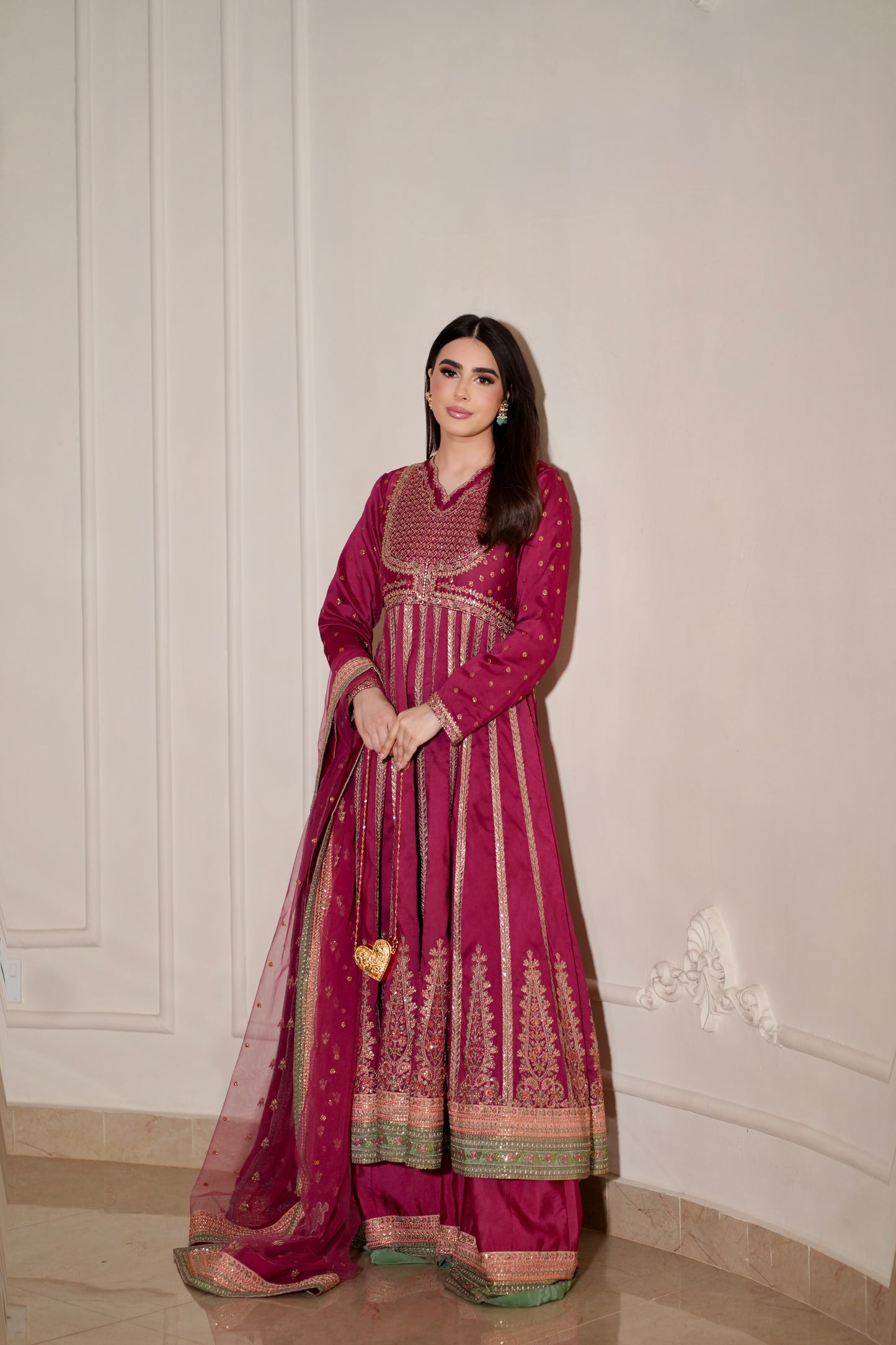 Rs 26500 Aneelas Stitched Tussar Silk Luxury Emb Frock Net Duppata 3pc [FC-18] [Dispatch Time 2 Months]