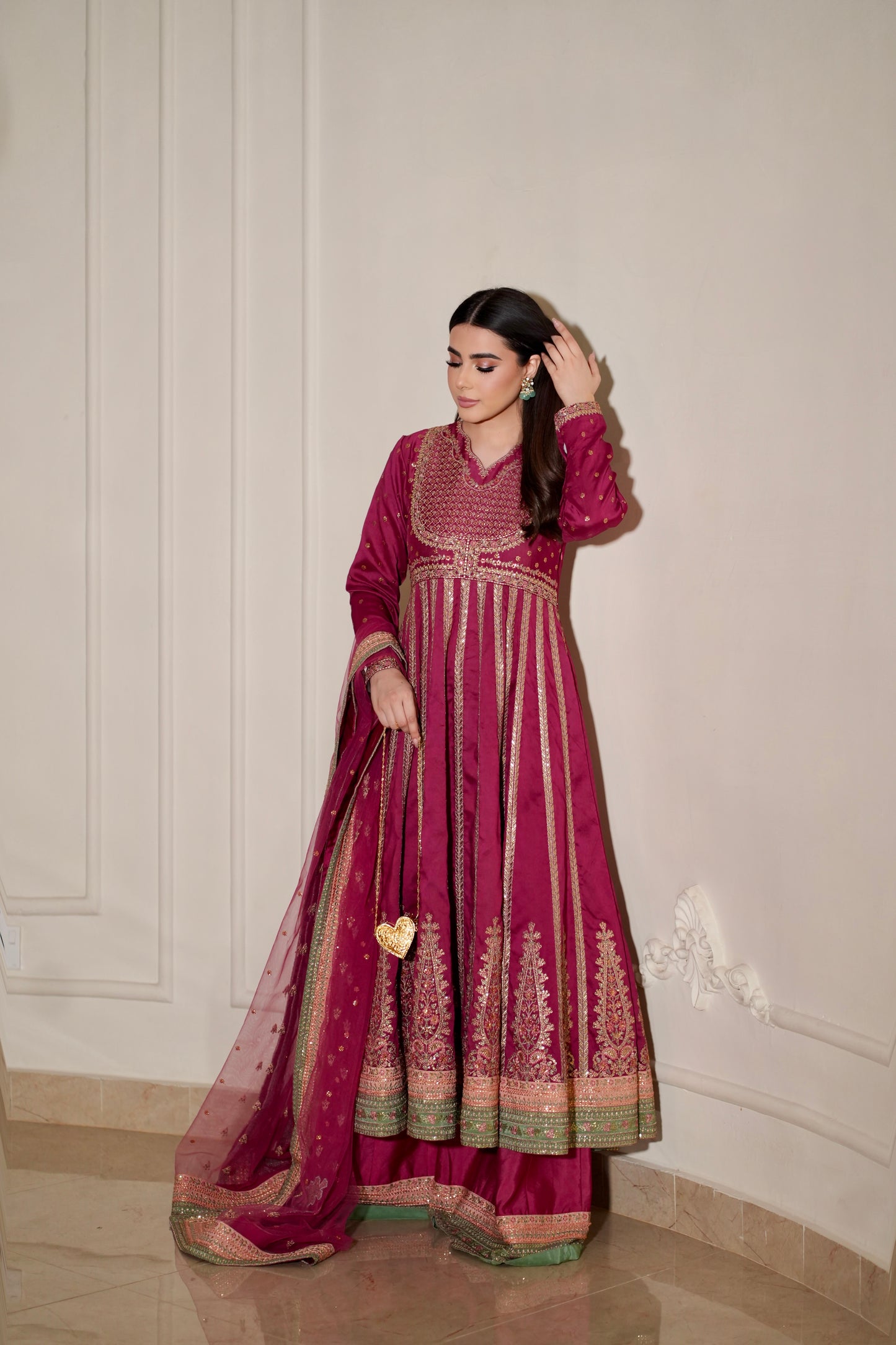 Rs 26500 Aneelas Stitched Tussar Silk Luxury Emb Frock Net Duppata 3pc [FC-18] [Dispatch Time 2 Months]