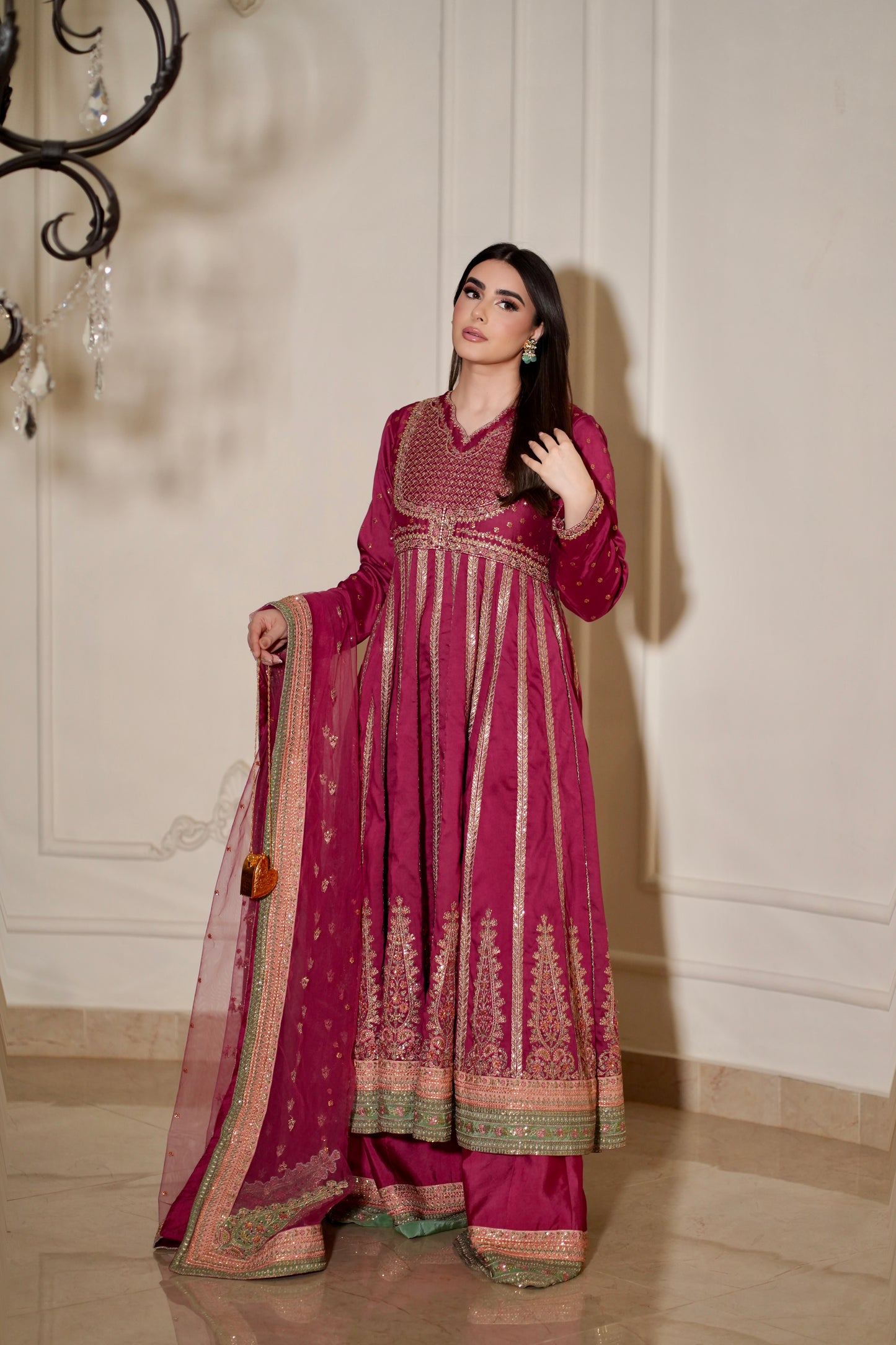 Rs 26500 Aneelas Stitched Tussar Silk Luxury Emb Frock Net Duppata 3pc [FC-18] [Dispatch Time 2 Months]