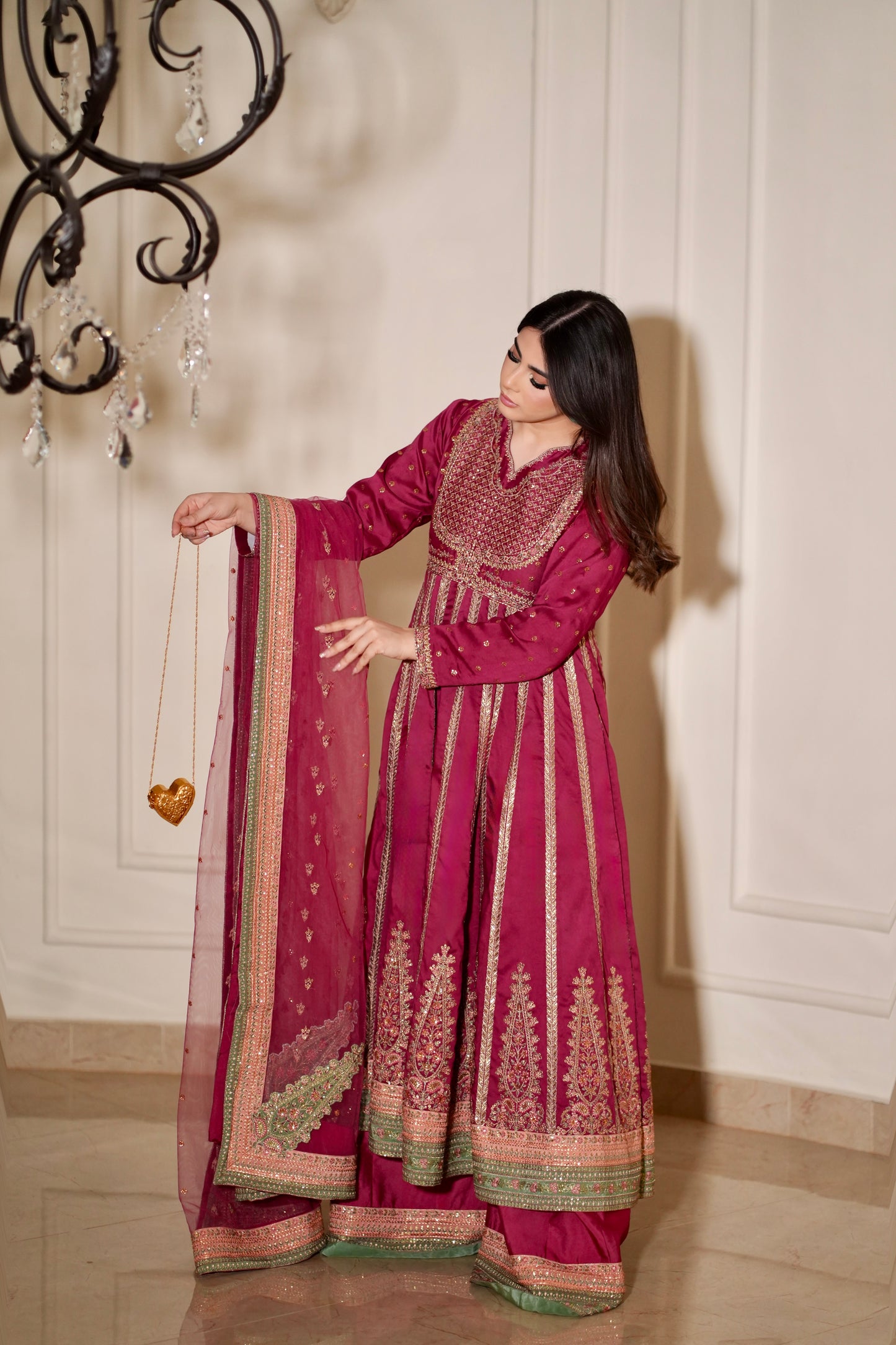 Rs 26500 Aneelas Stitched Tussar Silk Luxury Emb Frock Net Duppata 3pc [FC-18] [Dispatch Time 2 Months]