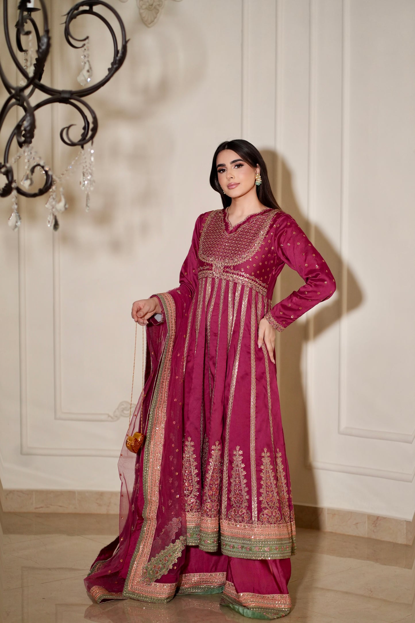 Rs 26500 Aneelas Stitched Tussar Silk Luxury Emb Frock Net Duppata 3pc [FC-18] [Dispatch Time 2 Months]