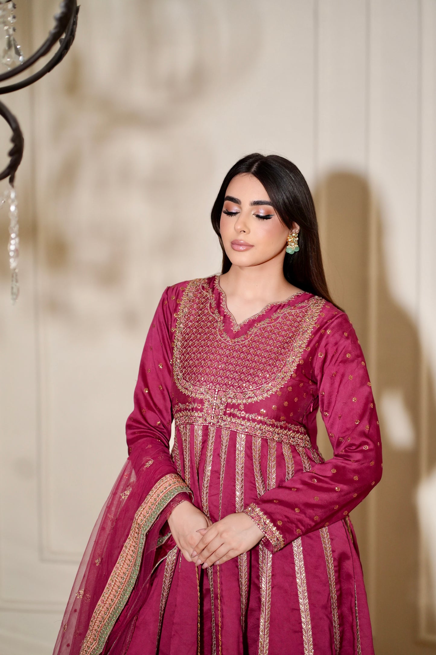 Rs 26500 Aneelas Stitched Tussar Silk Luxury Emb Frock Net Duppata 3pc [FC-18] [Dispatch Time 2 Months]
