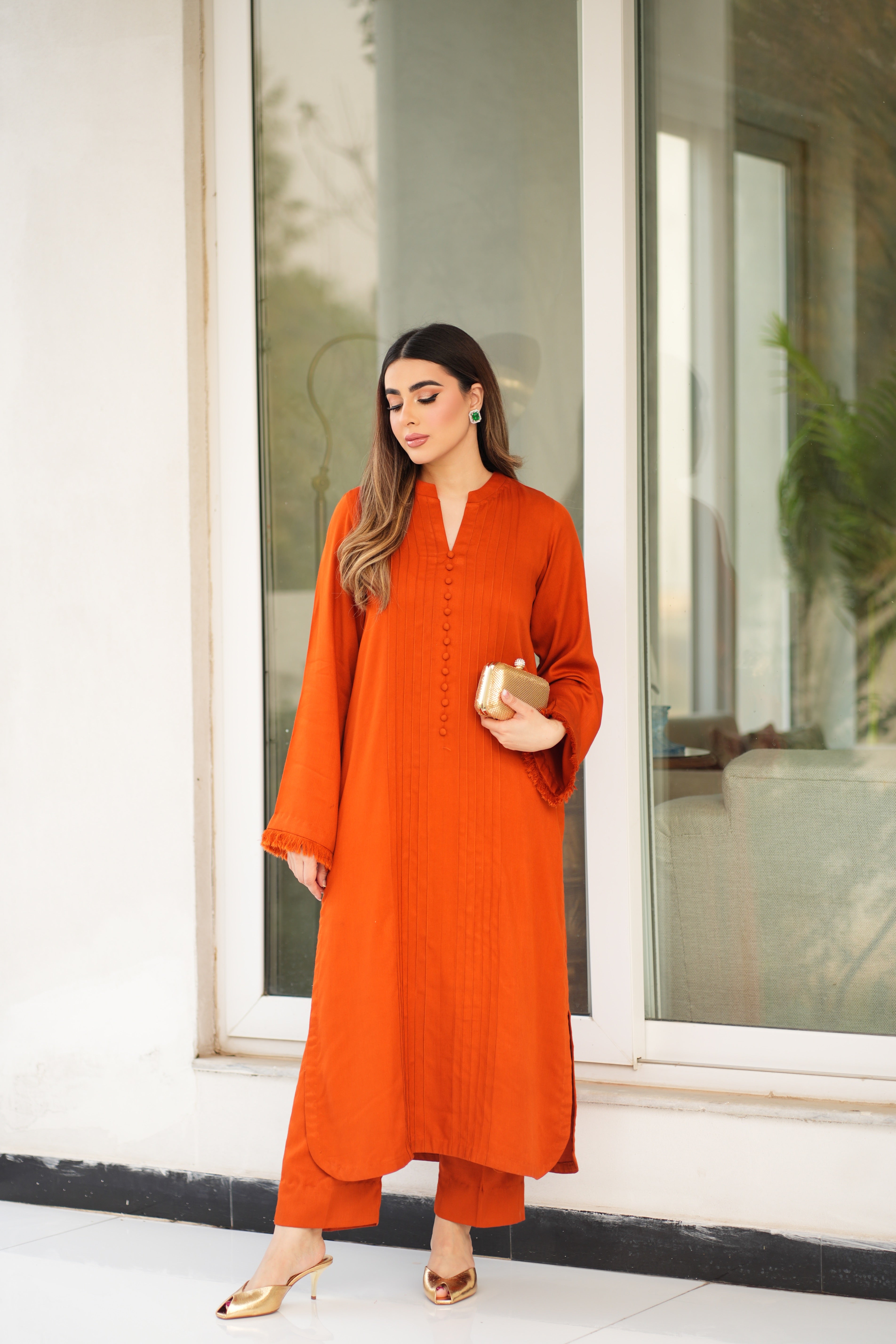 Rs 5800 Aneelas Stitched Peach Wool Shirt Trouser 2pc [PL-14] [Dispatch Date 15 January]