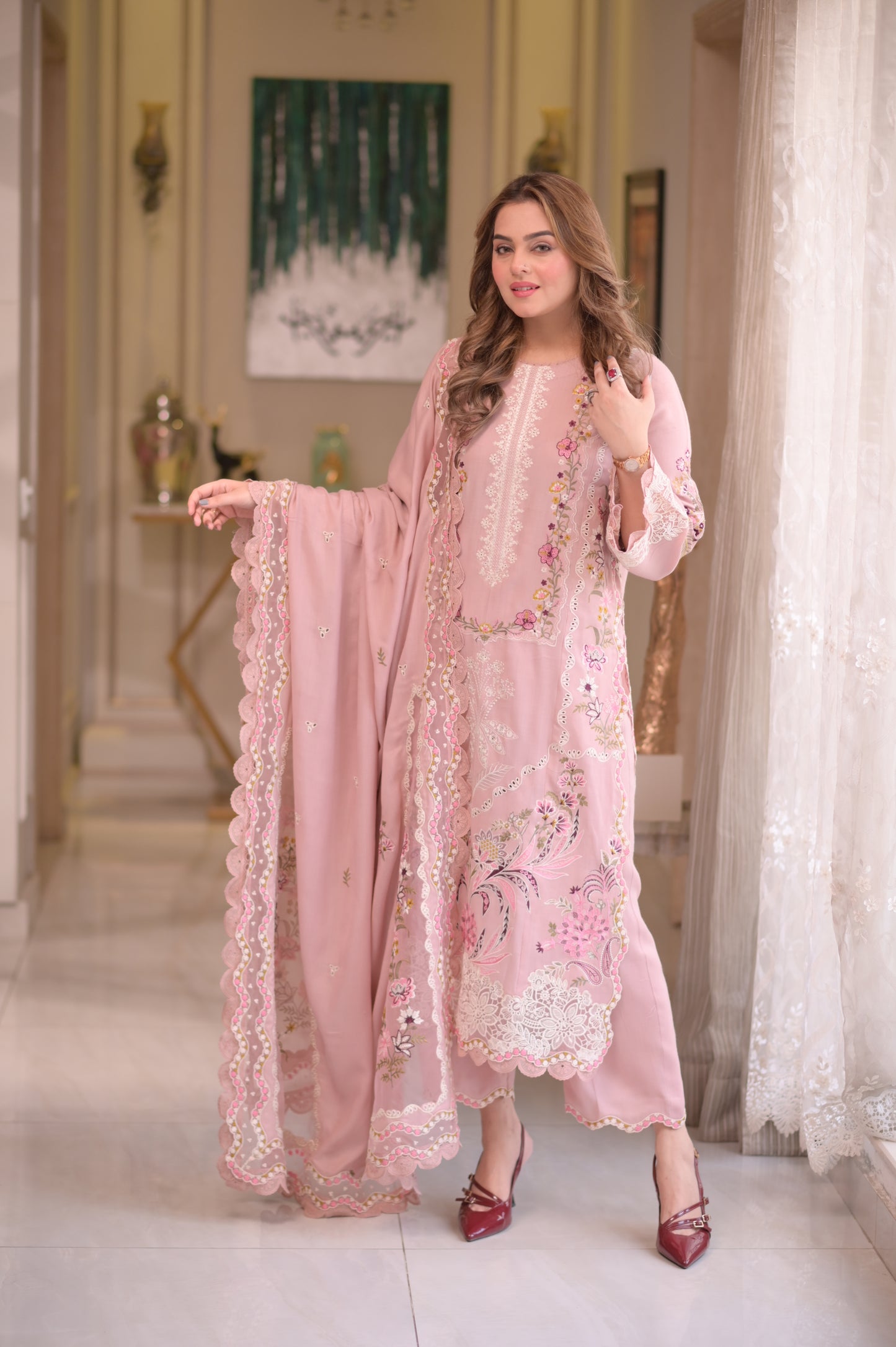 Rs 22000 Aneelas Stitched Karandi Emb 3pc [WLUX-10-B] [Dispatch Time 2 Months]