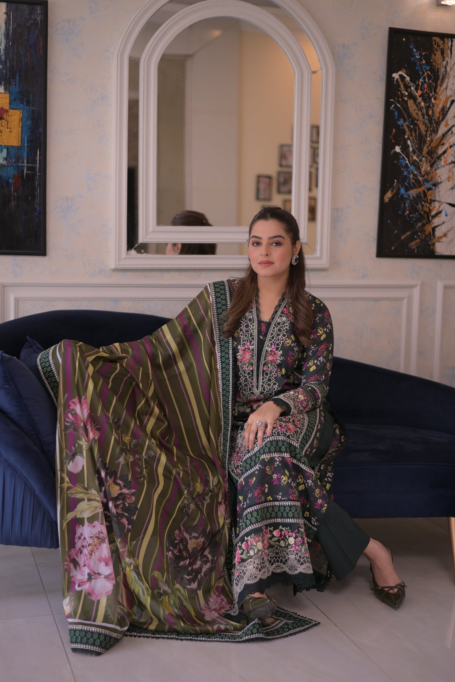 Rs 14500 Aneelas Stitched Lawn Print Emb 3pc Silk Duppata [LUX-26-54-A] [Dispatch Time 2.5 Months]