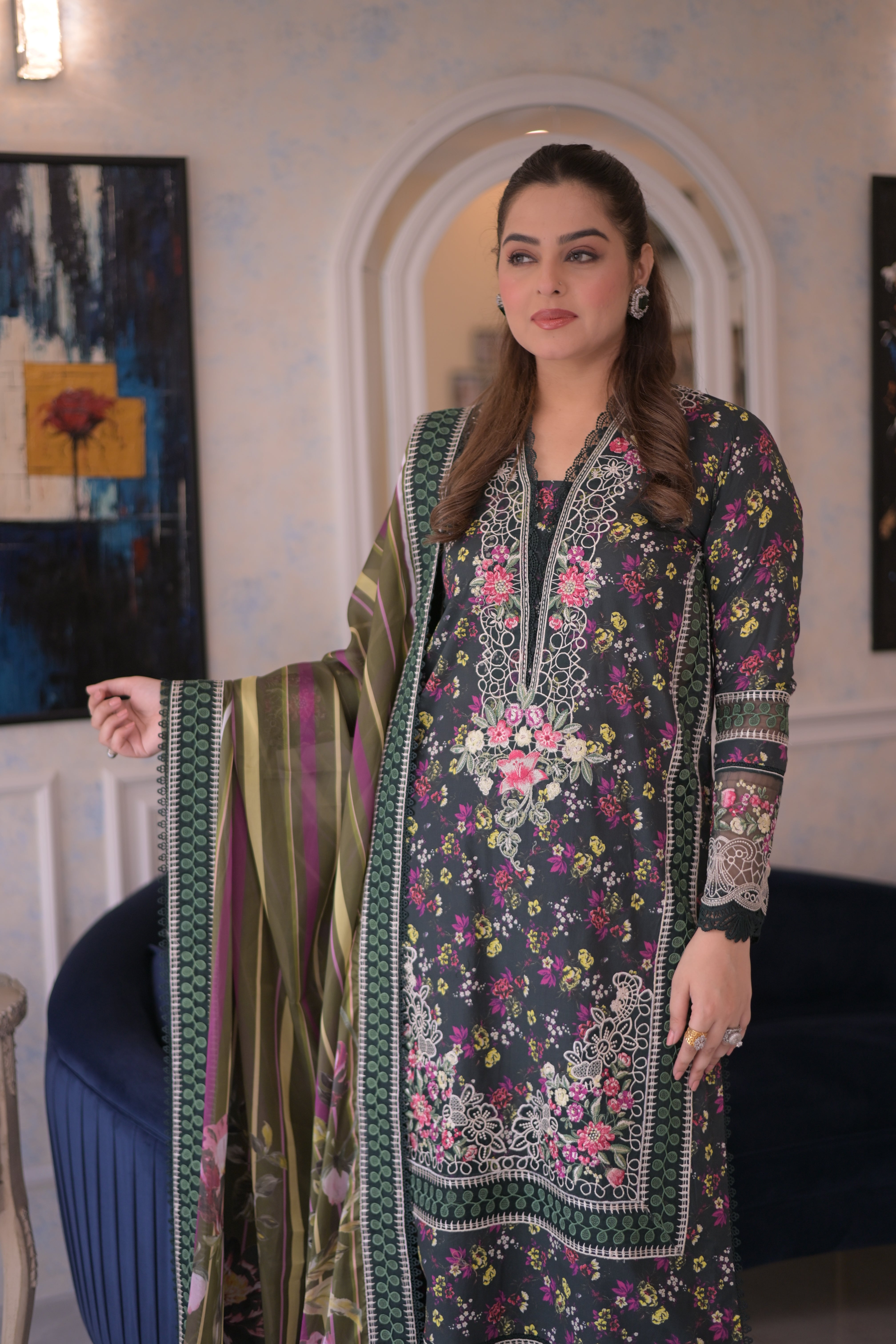 Rs 14500 Aneelas Stitched Lawn Print Emb 3pc Chiffon Duppata [LUX-26-54-B] [Dispatch Time 2.5 Months]