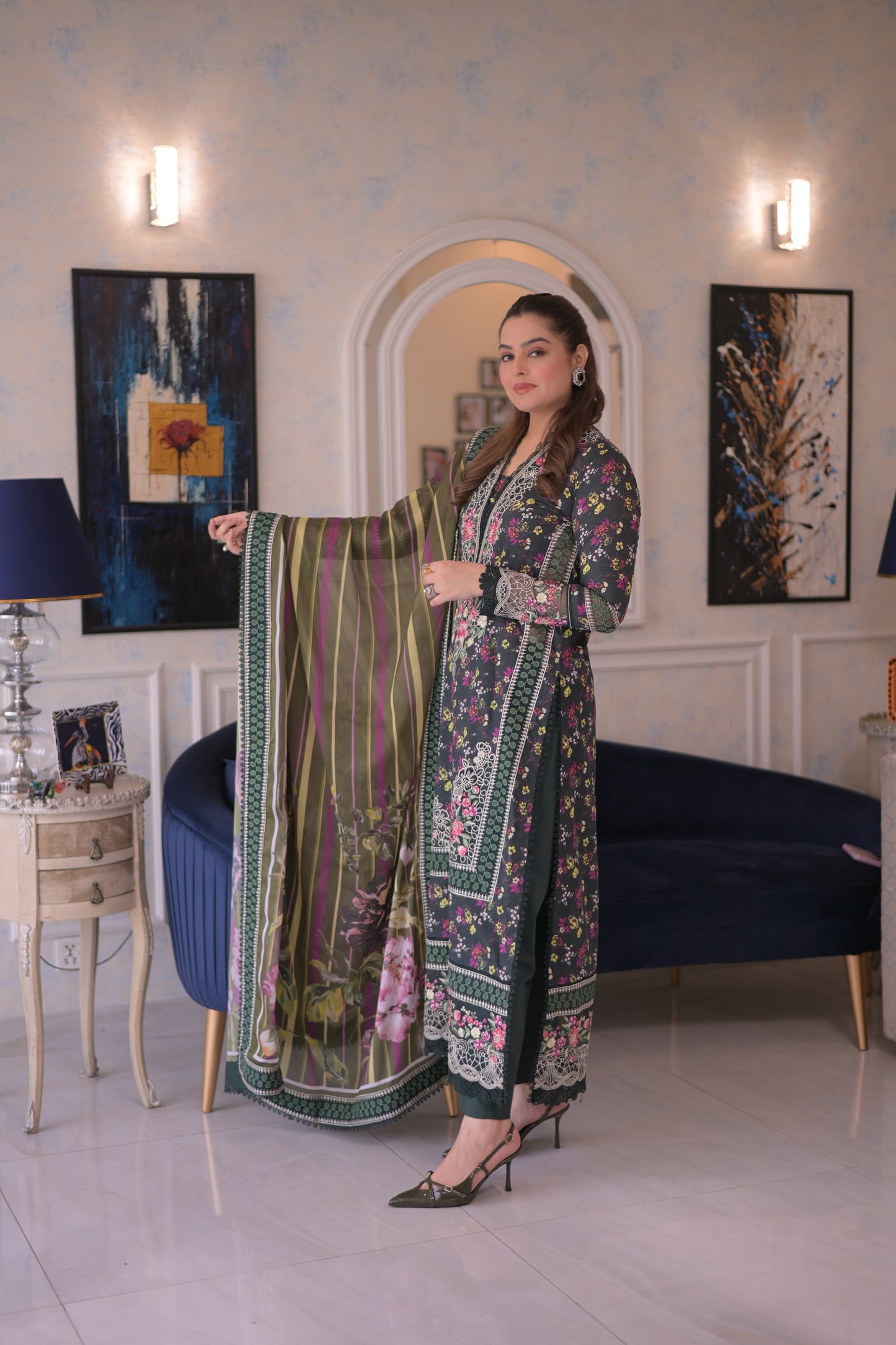 Rs 14500 Aneelas Stitched Lawn Print Emb 3pc Chiffon Duppata [LUX-26-54-B] [Dispatch Time 2.5 Months]